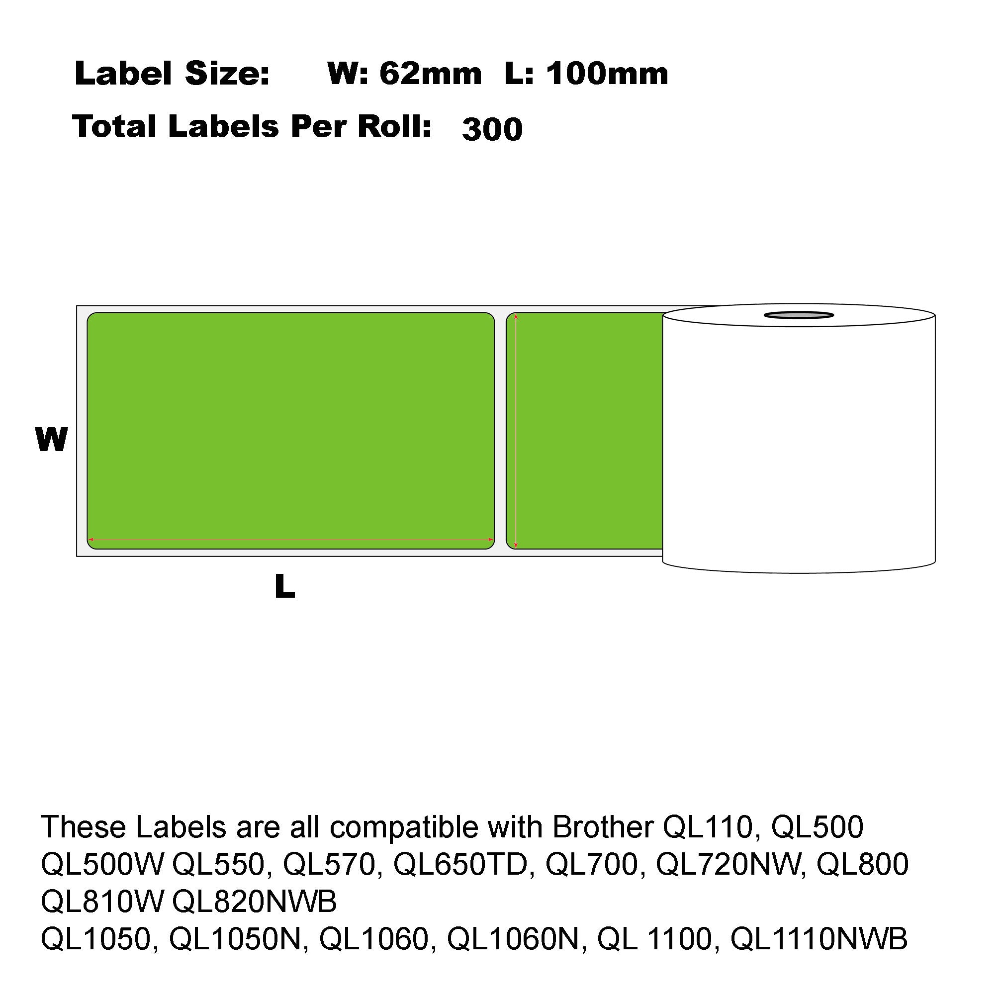 Compatible Brother DK-11202 Green Refill Shipping Labels 62 X 100mm/ 50 Rolls