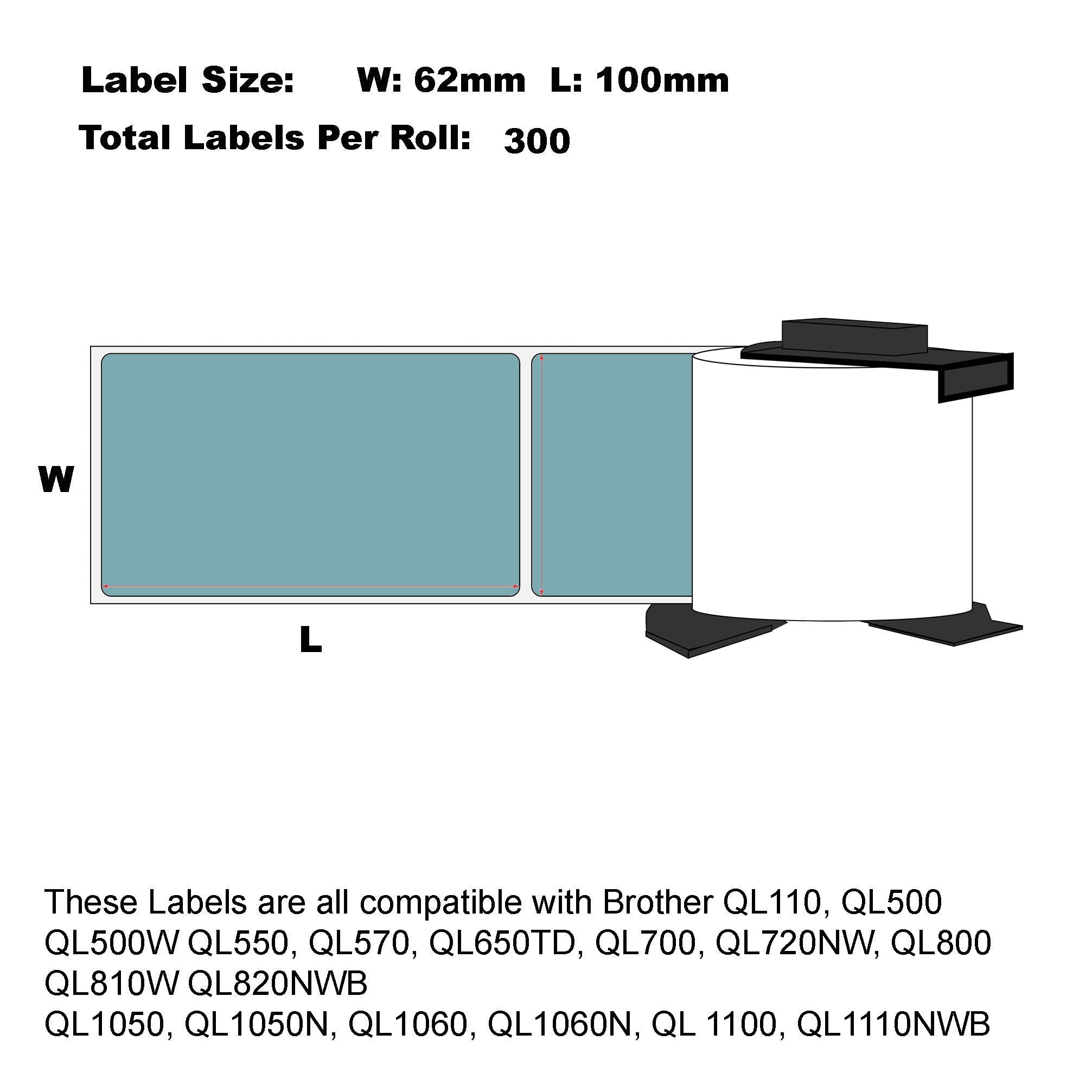 Compatible Brother DK-11202 Blue Shipping Labels 62 x100mm/ 50 Rolls