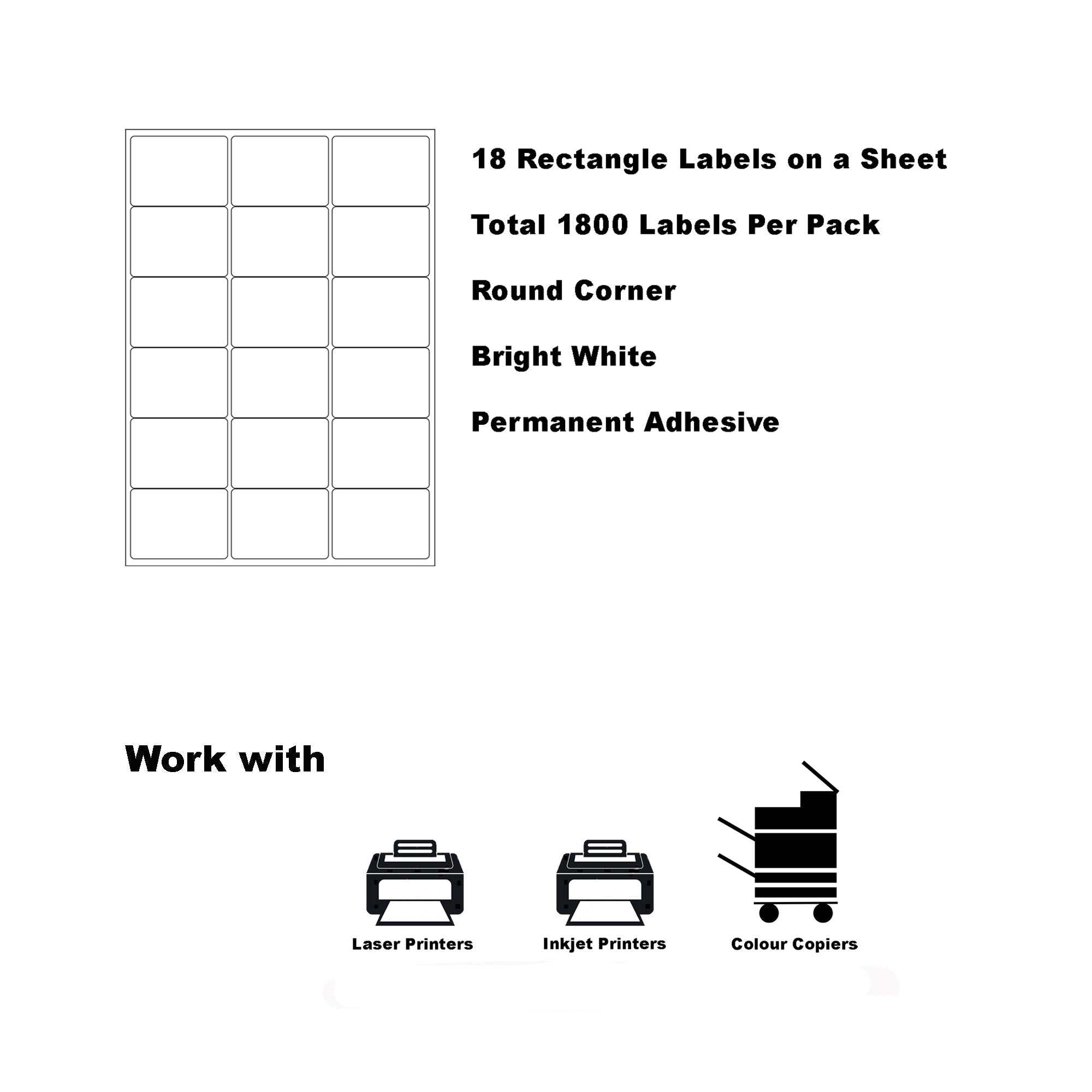 A4 Format Rectangle Labels 63.5 x 46mm 18 Labels Per Sheet/ 1000 Sheets
