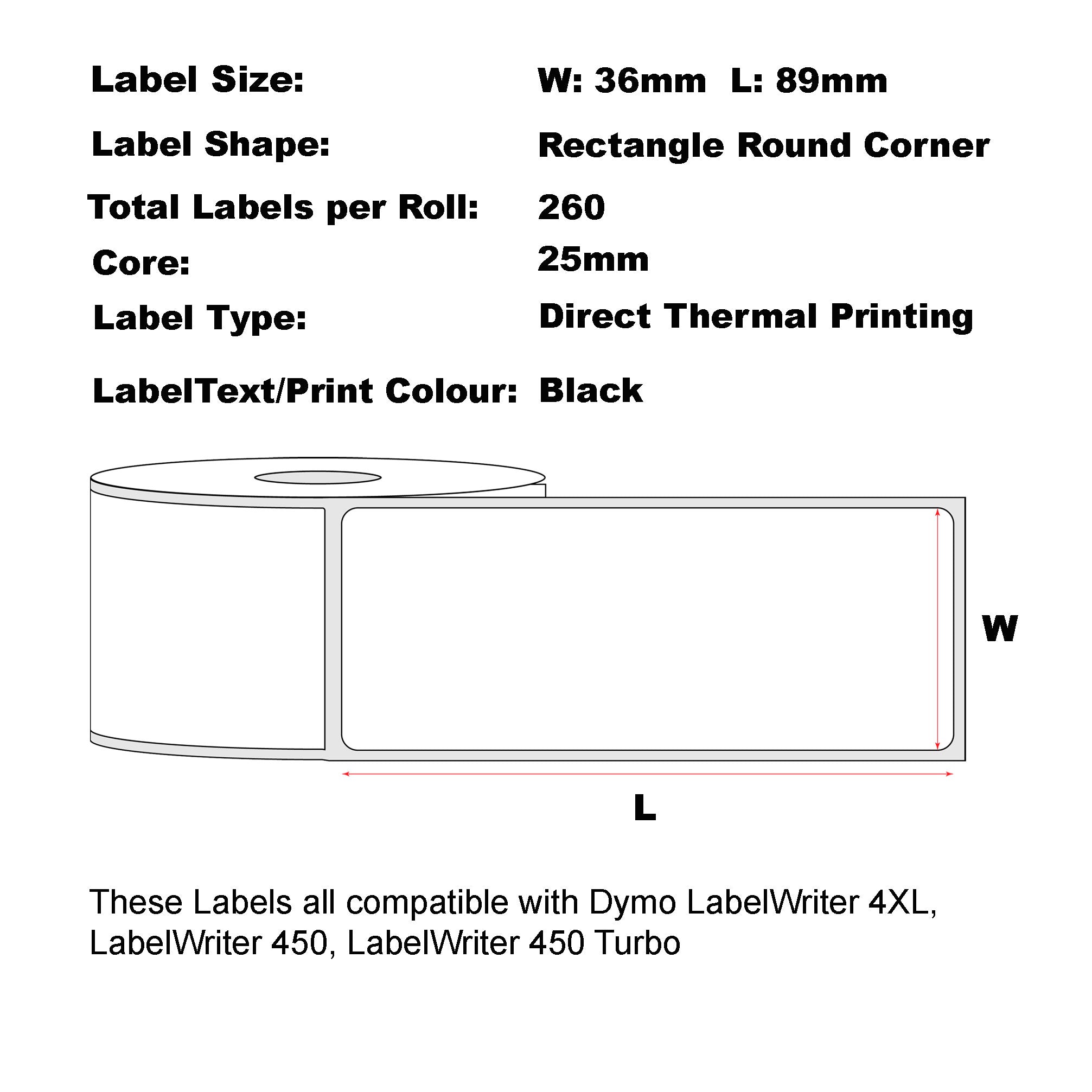 Compatible Dymo 99012 Clear Labels 36mm x 89mm/ 50 Rolls
