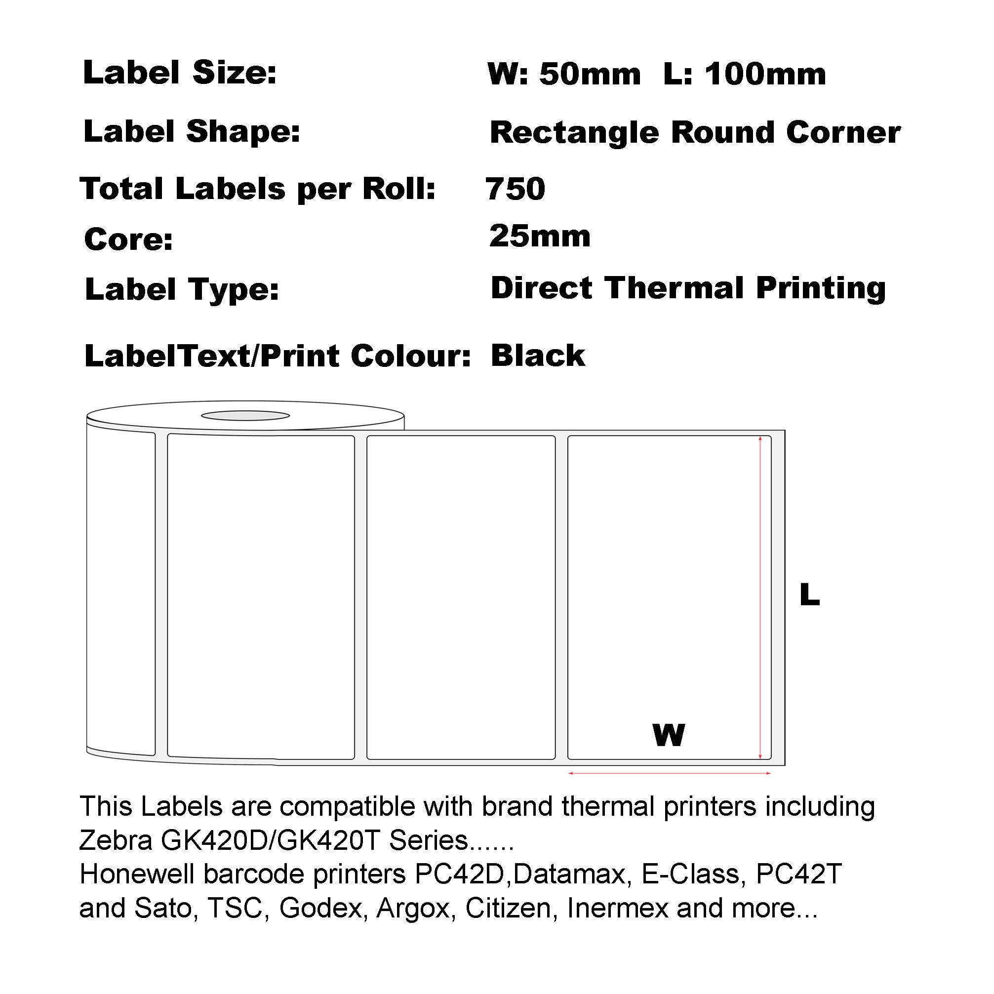 Direct Thermal Labels 100 x 50mm (4"x2") 750 Perforated Labels Per Roll (Zebra)/ 50 Rolls