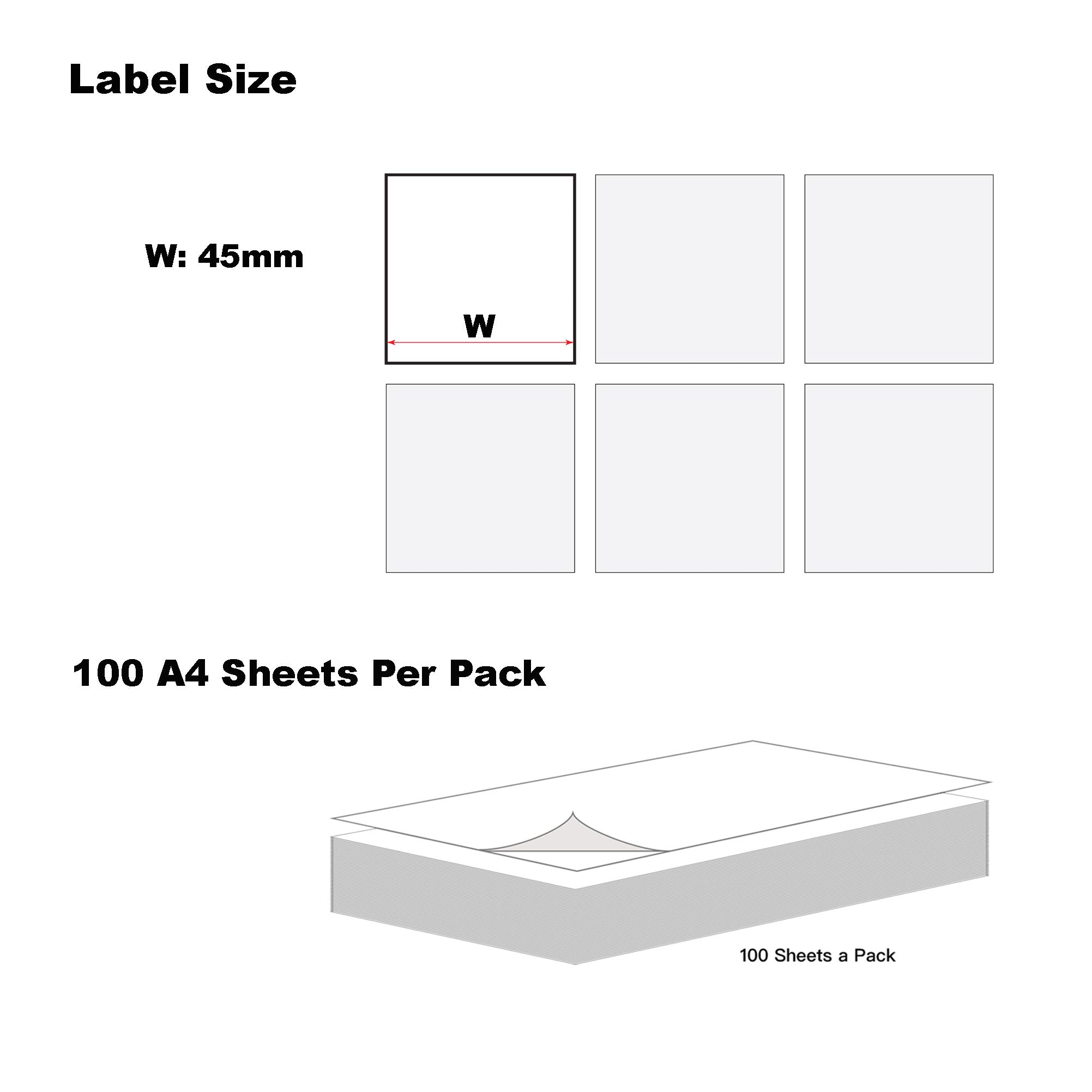 A4 Format Square Labels 45 x 45mm 20 Labels Per Sheet/ 1000 Sheets