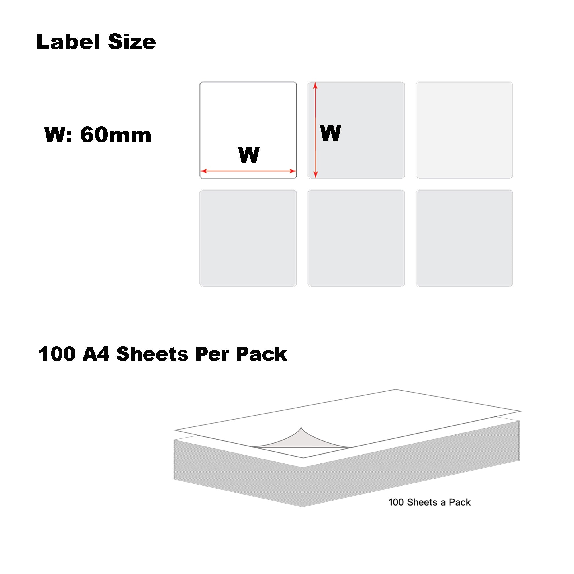 A4 Format Square Labels 60 x 60mm 12 Labels Per Sheet/ 1000 Sheets