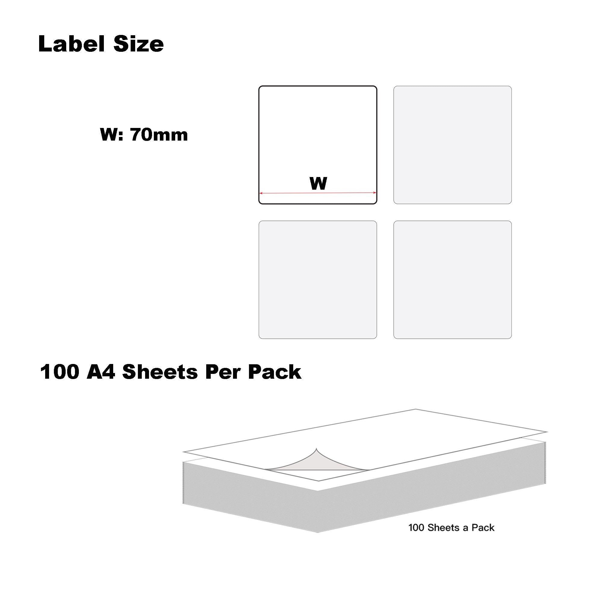 A4 Format Square Labels 70 x 70mm 6 Labels Per Sheet/ 1000 Sheets