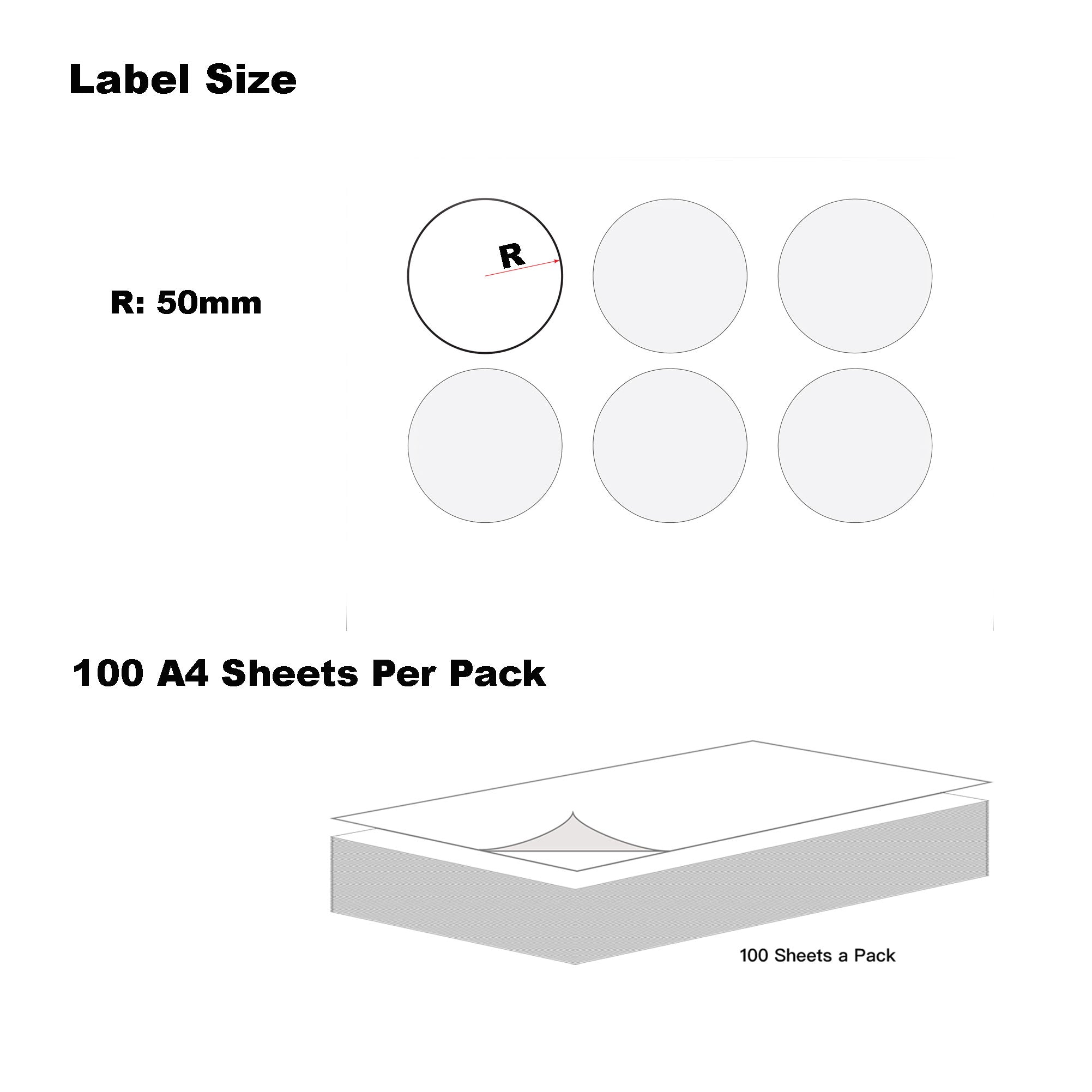 A4 Format Round Labels  Ø 50mm 15 Labels Per Sheet/ 1000 Sheets