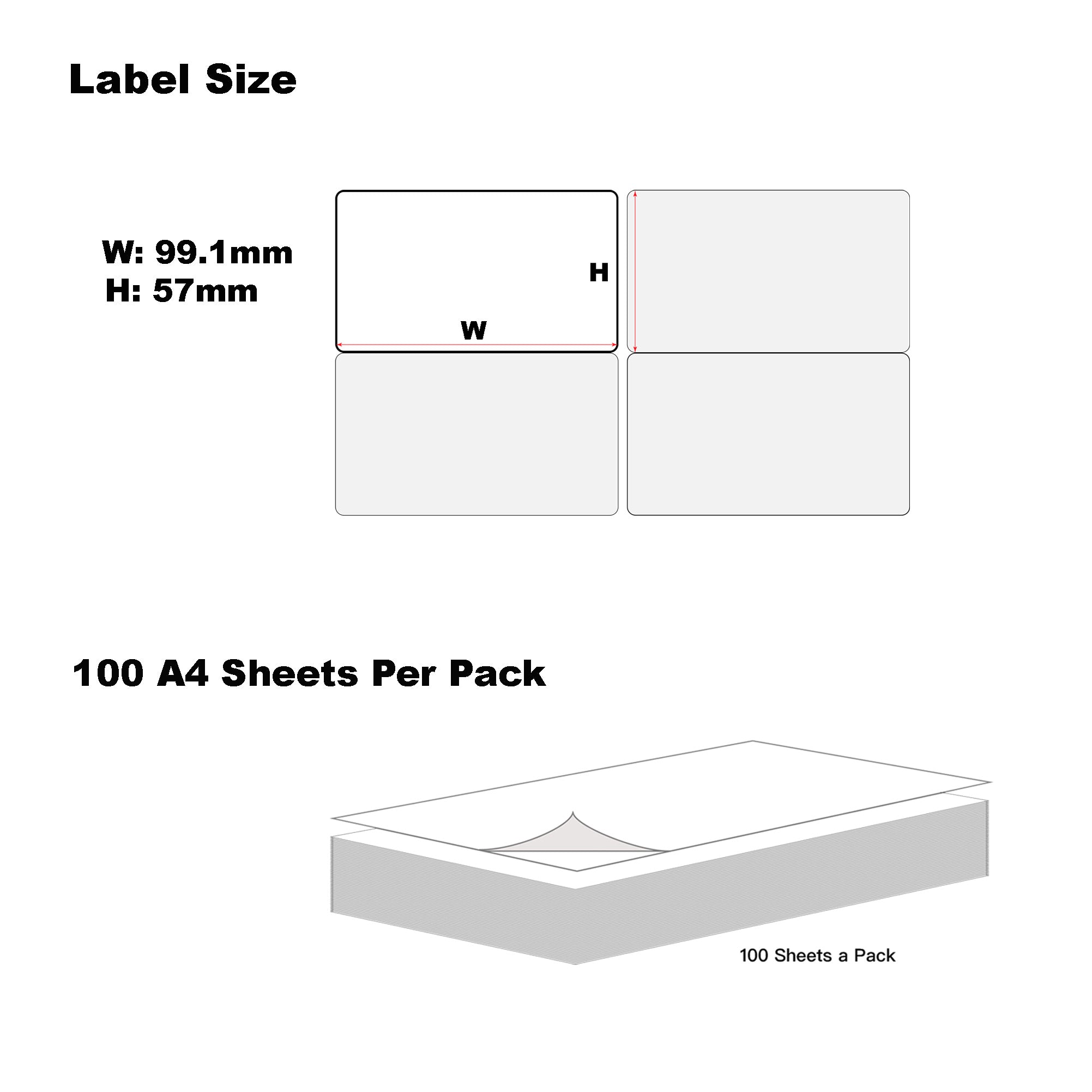 A4 Format Rectangle Labels 99.1 x 57mm 10 Labels Per Sheet/ 1000 Sheets