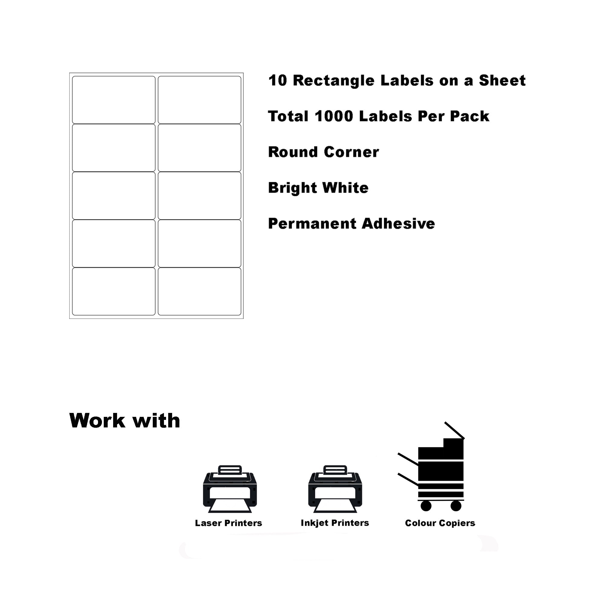 A4 Format Rectangle Labels 99.1 x 57mm 10 Labels Per Sheet/ 1000 Sheets