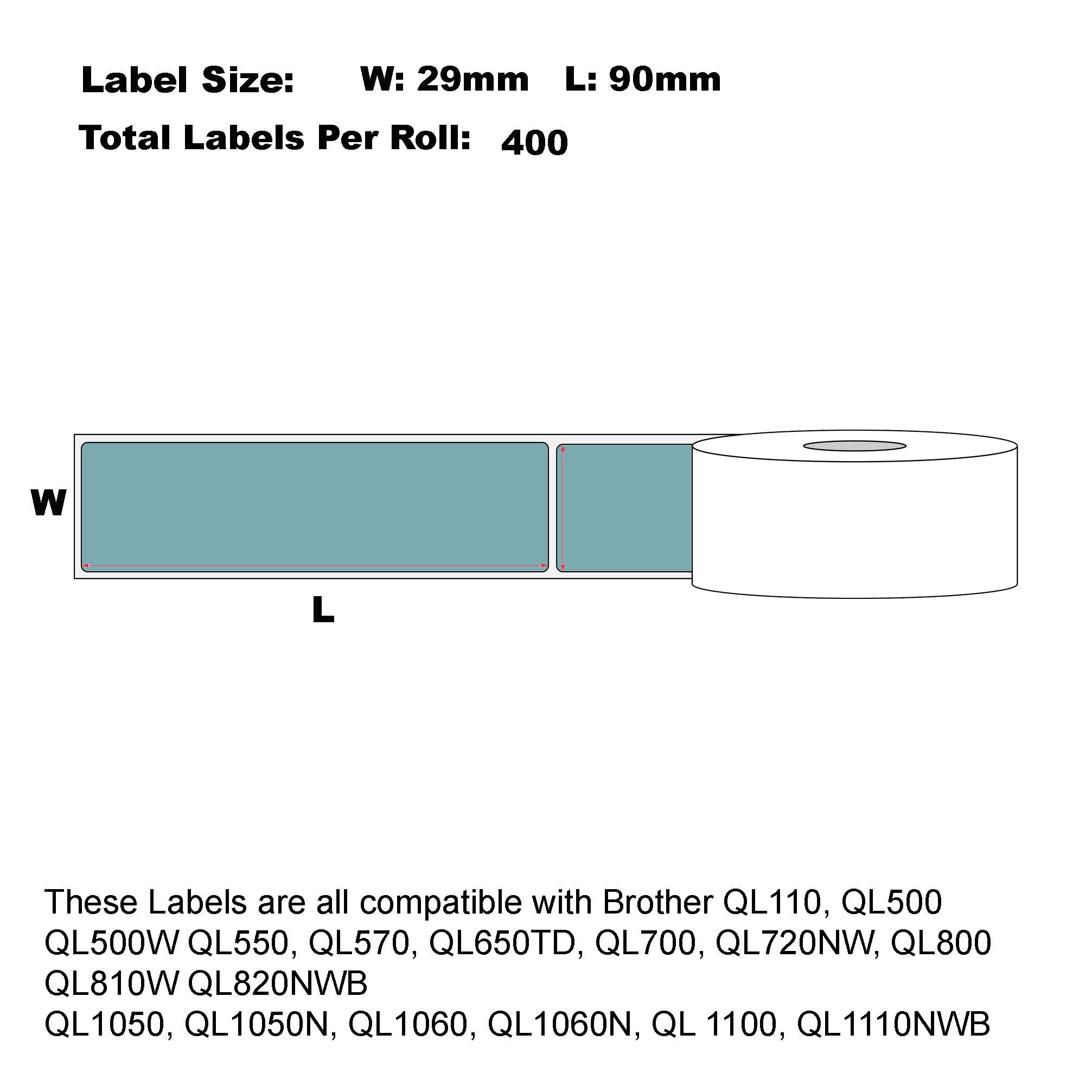 Compatible Brother DK-11201 Blue Refill Address Labels 29mm x 90mm / 50x