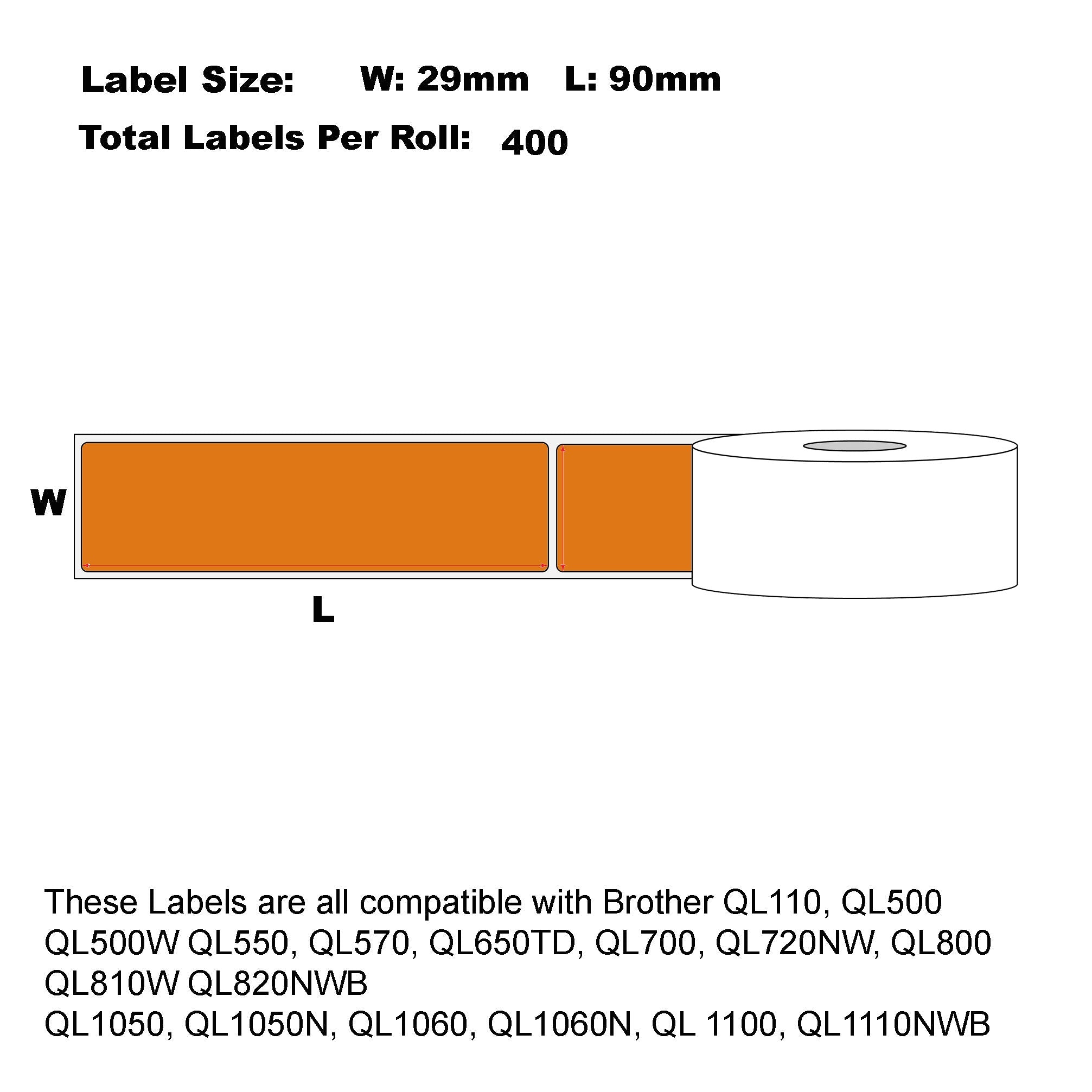 Compatible Brother DK-11201 Orange Refill Address Labels 29 x 90mm / 50 Rolls