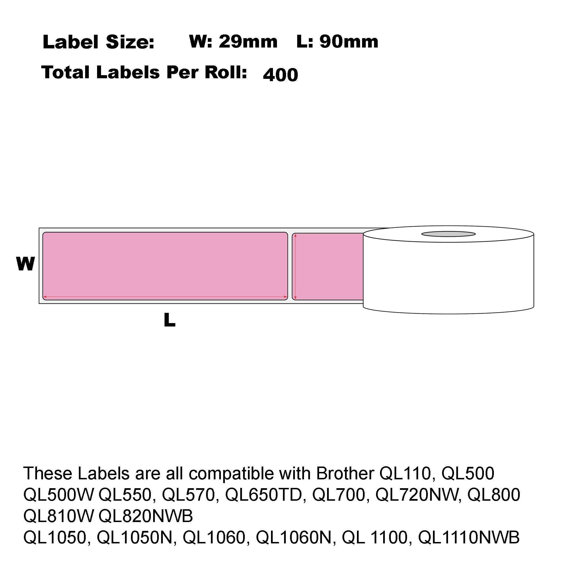 Compatible Brother DK-11201 Pink Refill Address Labels 29 X 90mm / 50 Rolls