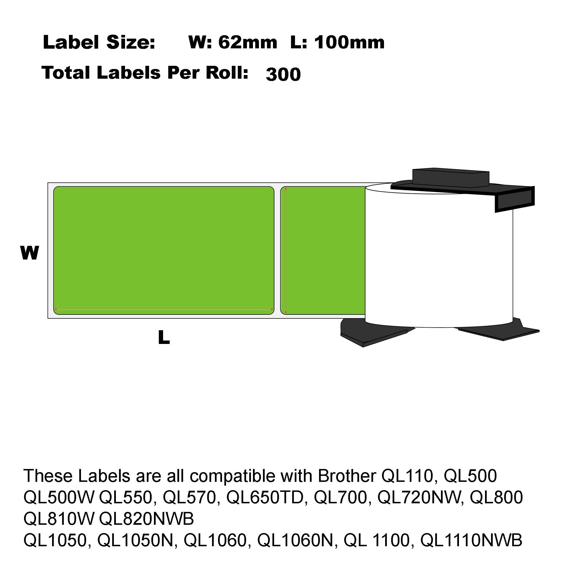 Compatible Brother DK-11202 Green Shipping Labels 62 X 100mm/ 50 Rolls