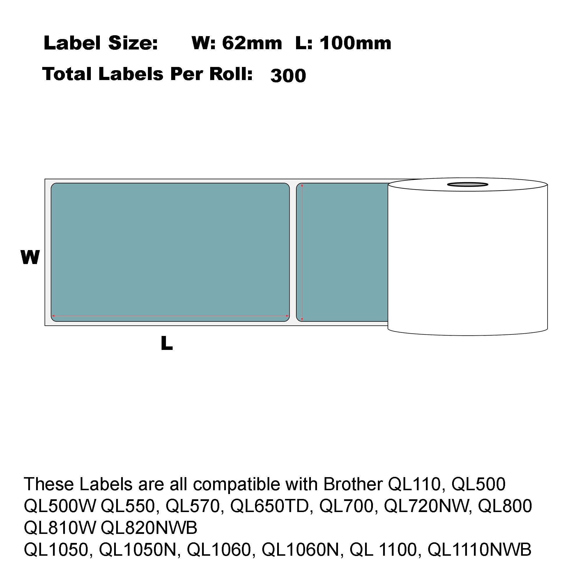 Compatible Brother DK-11202 Blue Refill Shipping Labels 62 x 100mm /50 Rolls