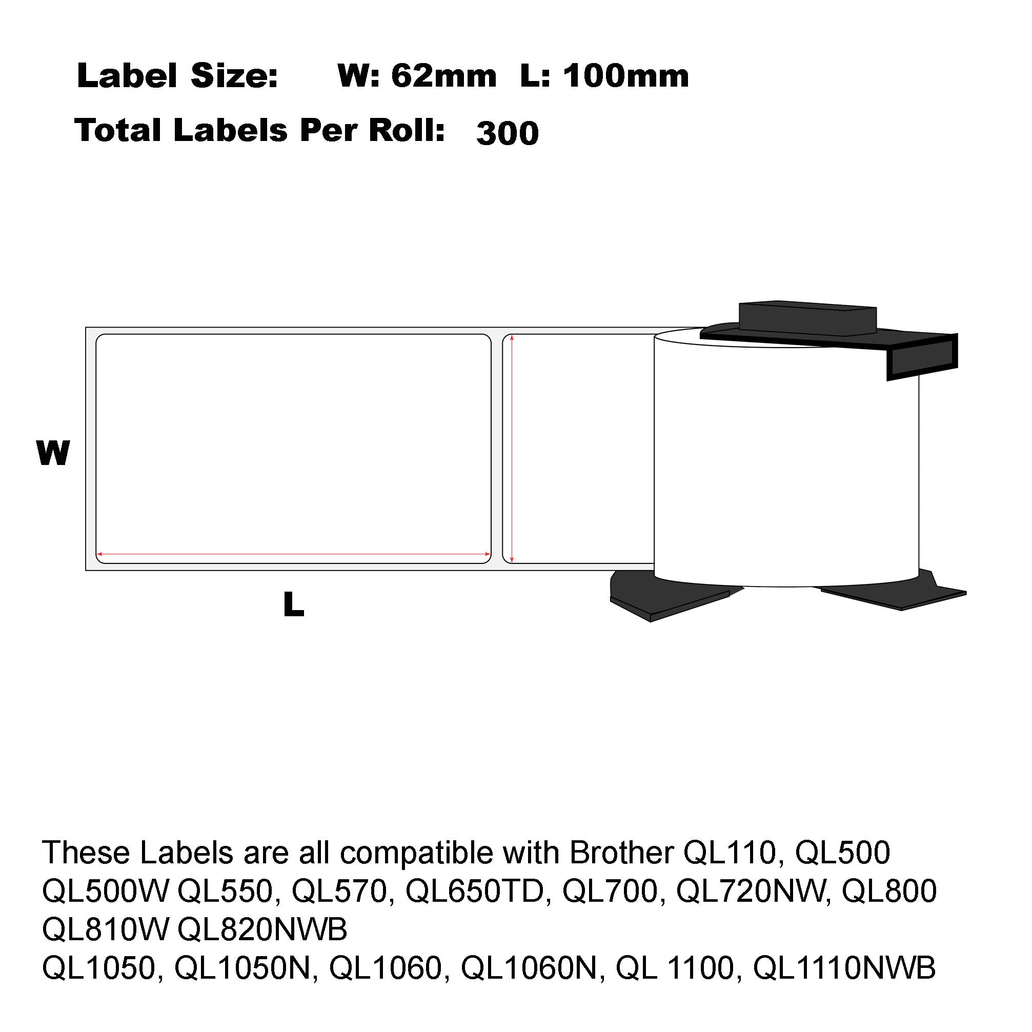 Compatible Brother DK-11202 Shipping White Labels 62 x 100mm/ 50 Rolls
