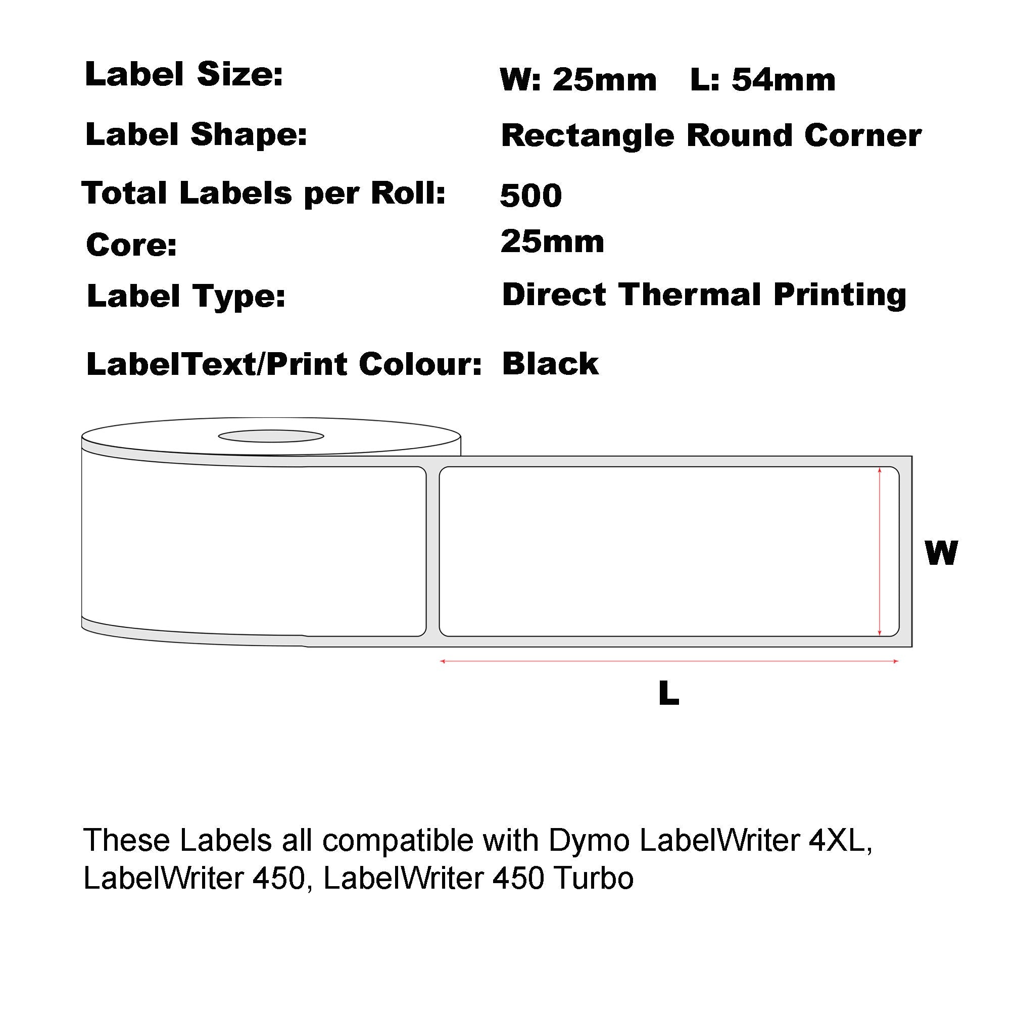 Compatible Dymo 11352 Address Labels 25 x 54mm/ 50 Roll
