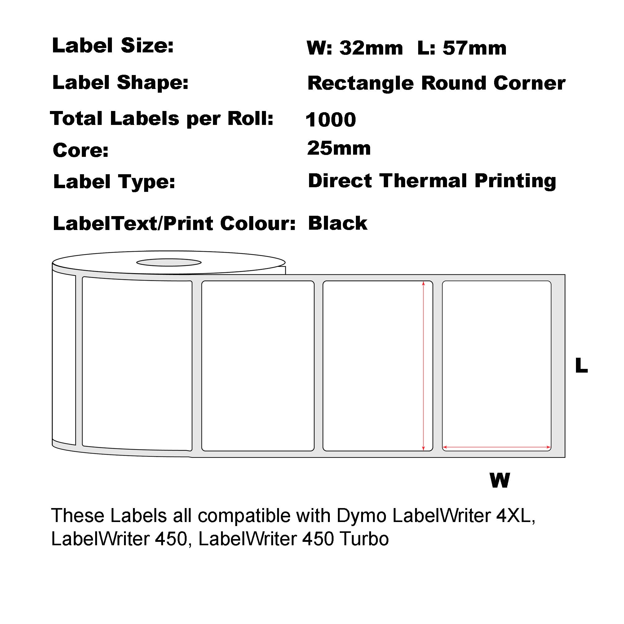Compatible Dymo 11354 Labels 57 x 32mm/ 50 Rolls