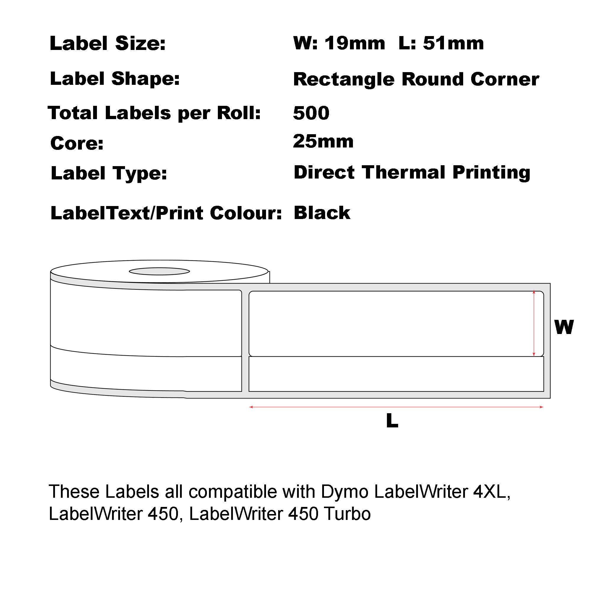 Compatible Dymo 11355 Labels 19 x 51mm/ 50 Rolls