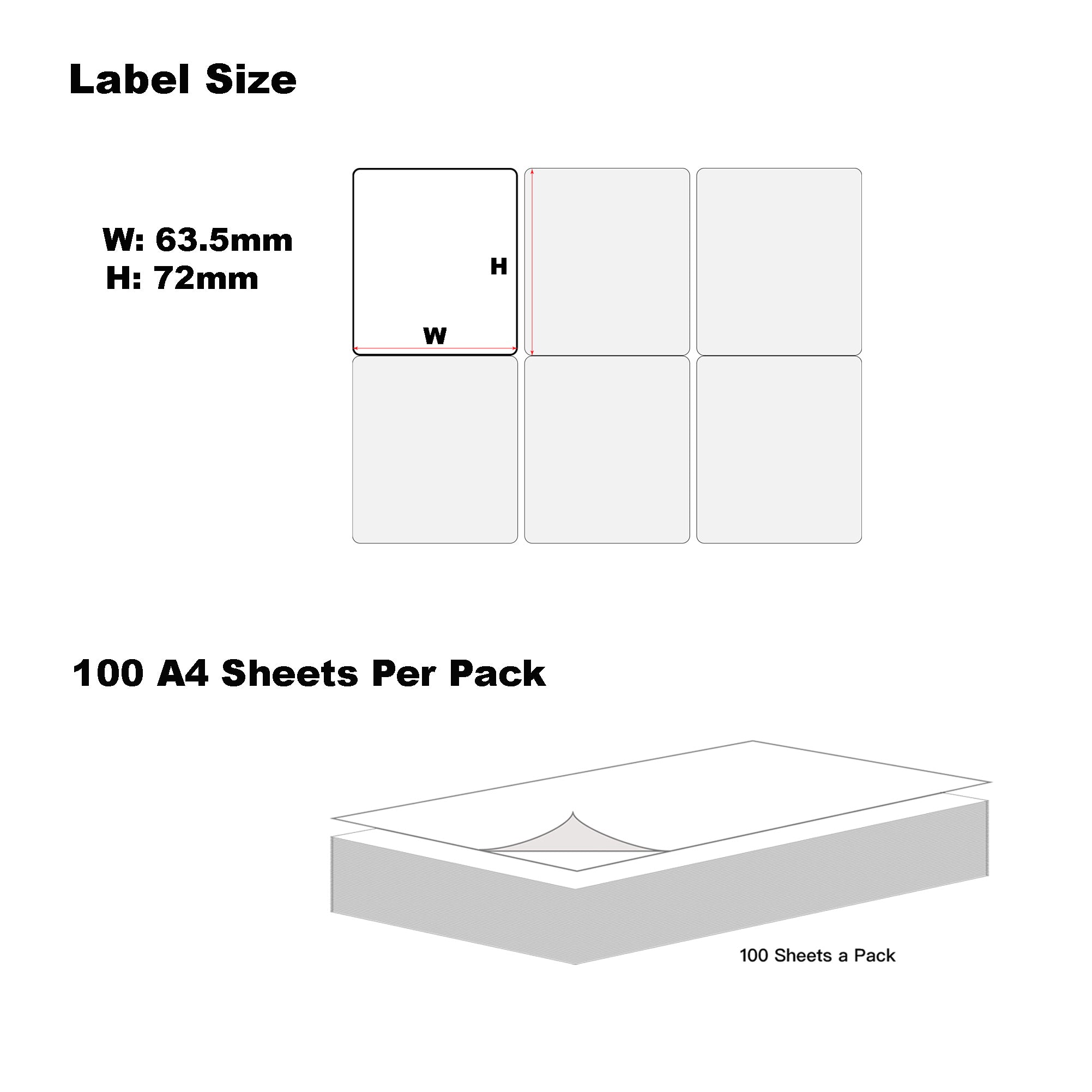 A4 Format Rectangle Labels 63.5 x 72mm 12 Labels Per Sheet/ 1000 Sheets