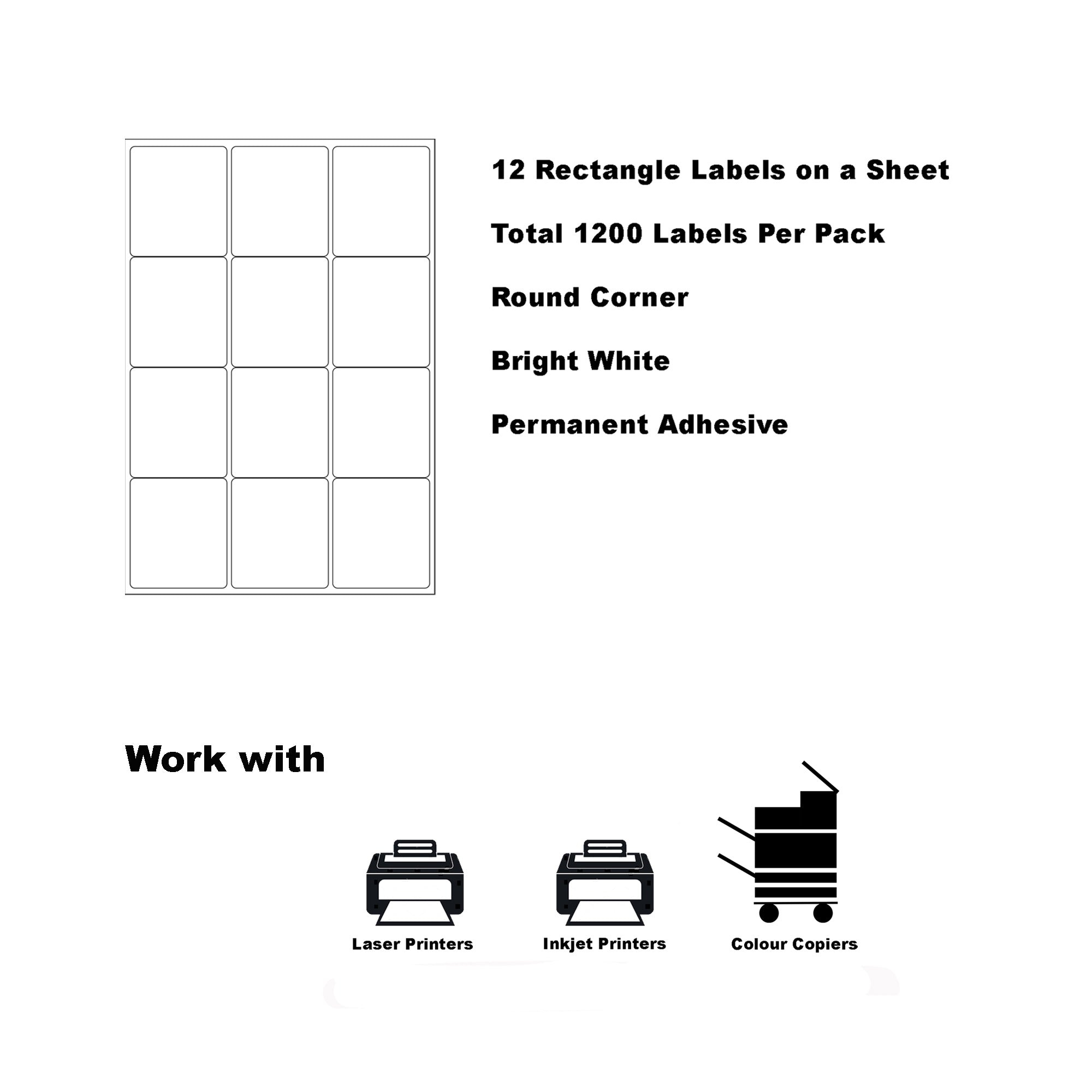 A4 Format Rectangle Labels 63.5 x 72mm 12 Labels Per Sheet/ 1000 Sheets