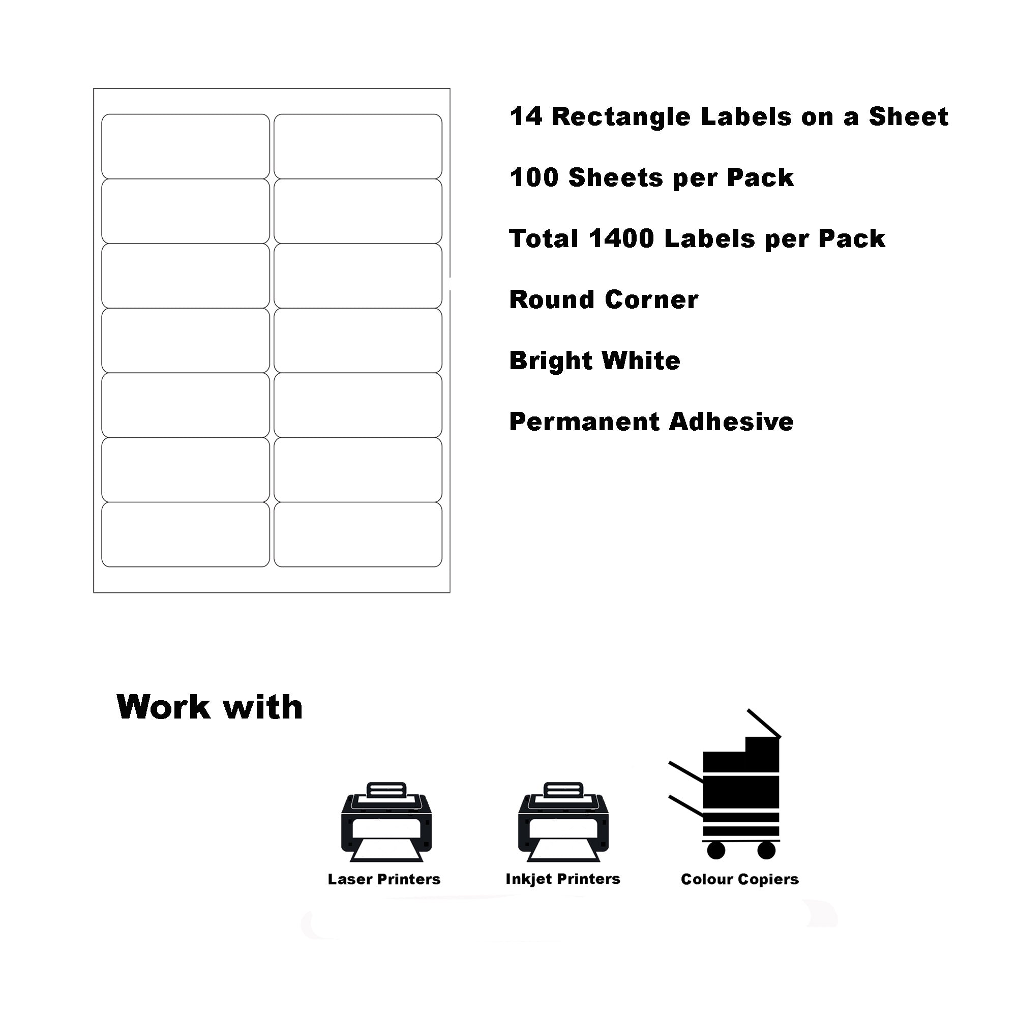 A4 Format Rectangle Labels 99.1 x 38.1mm 14 Labels Per Sheet/ 1000 Sheets
