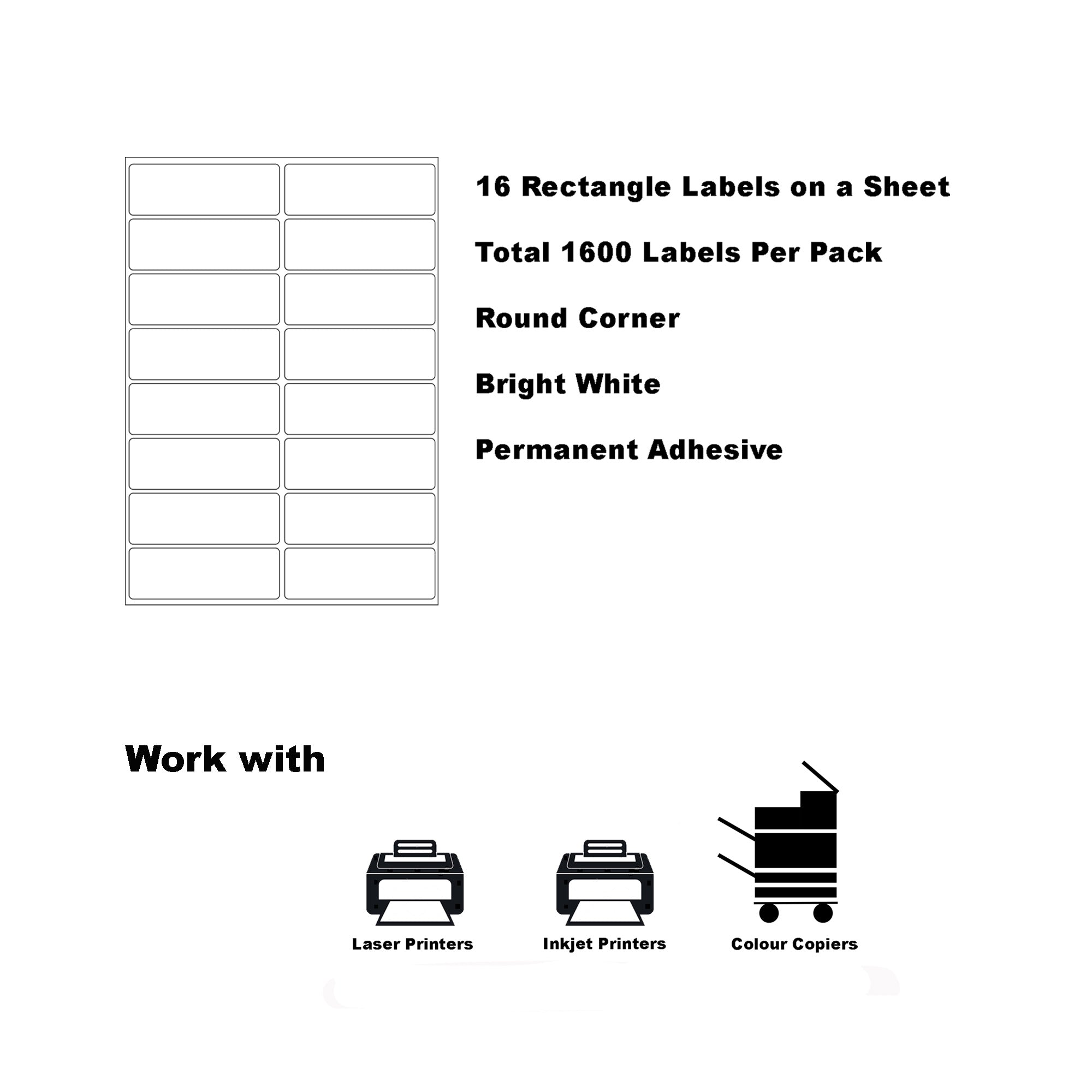 A4 Format Rectangle Labels 99.1 x 34mm 16 Labels Per Sheet/ 1000 Sheets
