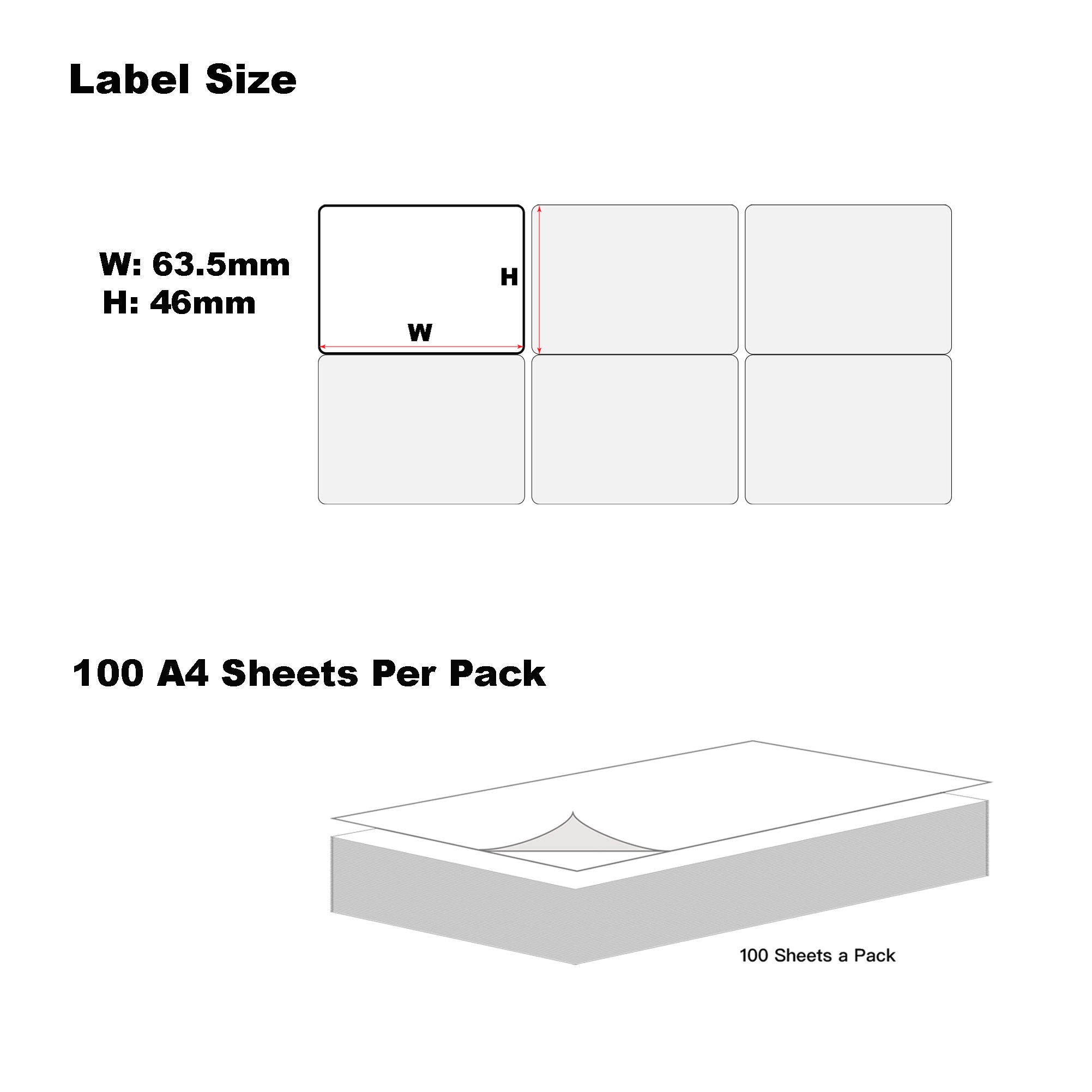 A4 Format Rectangle Labels 63.5 x 46mm 18 Labels Per Sheet/ 1000 Sheets