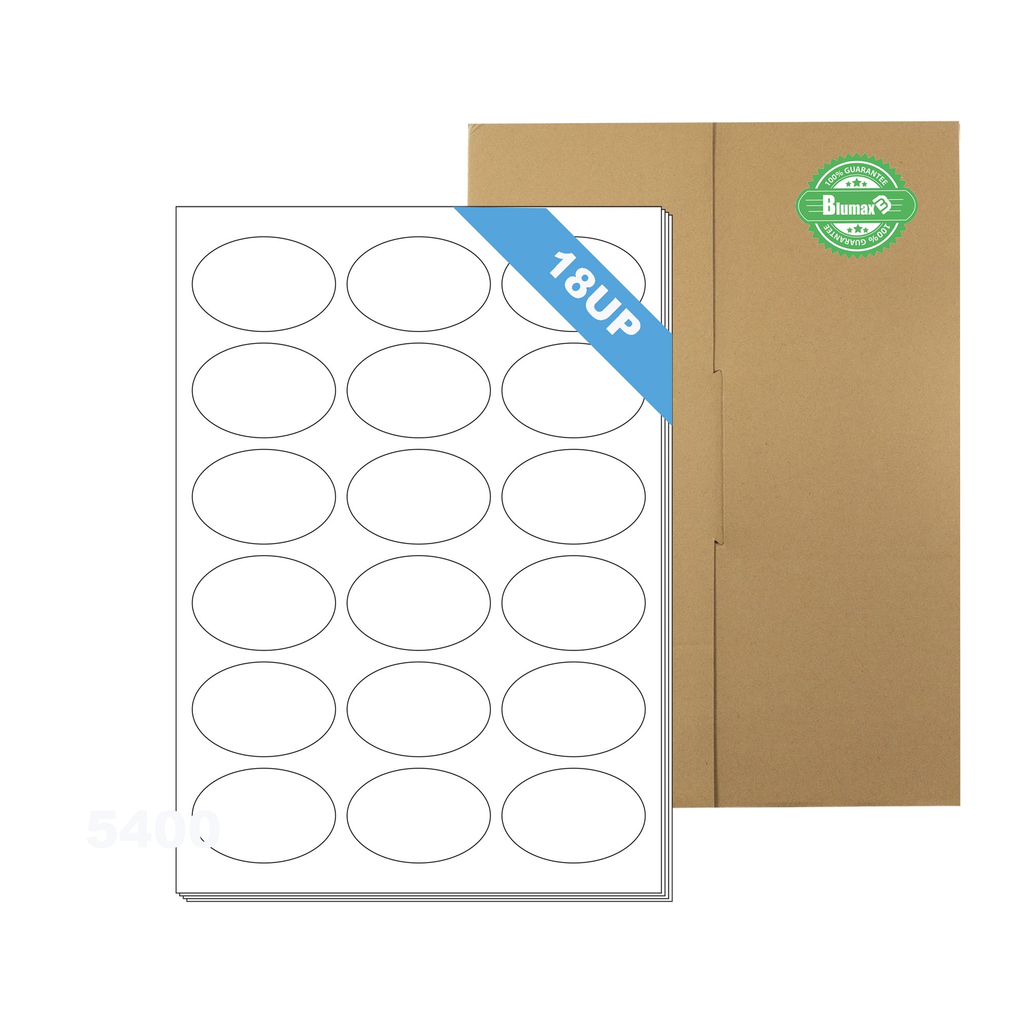 A4 Format Oval Labels 63.5 x 42.3mm 18 Labels Per Sheet/ 1000 Sheets