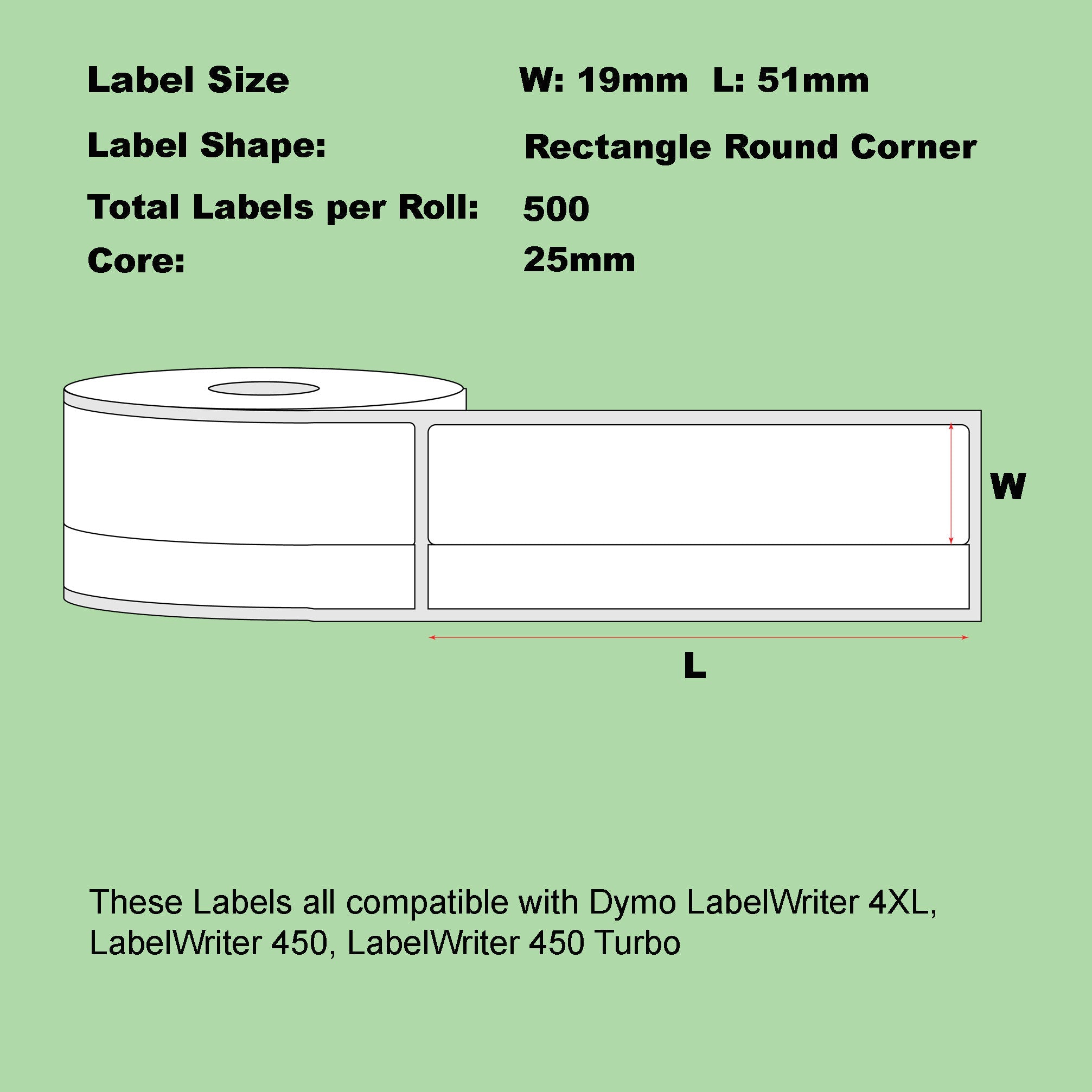 Direct Thermal 19mm x 51mm 500L White Labels