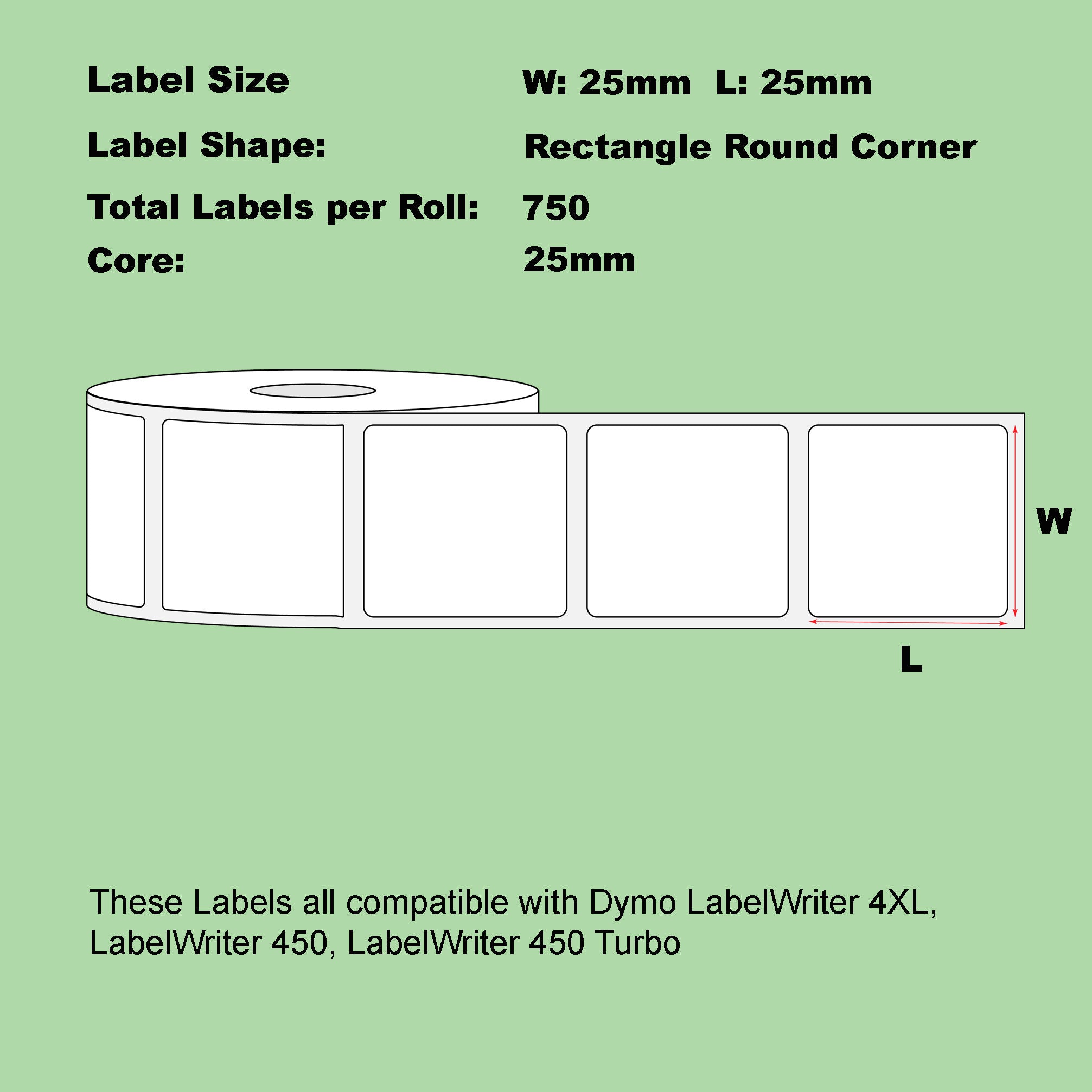 Compatible Dymo 929120 Labels 25mm x 25mm/ 50 Rolls