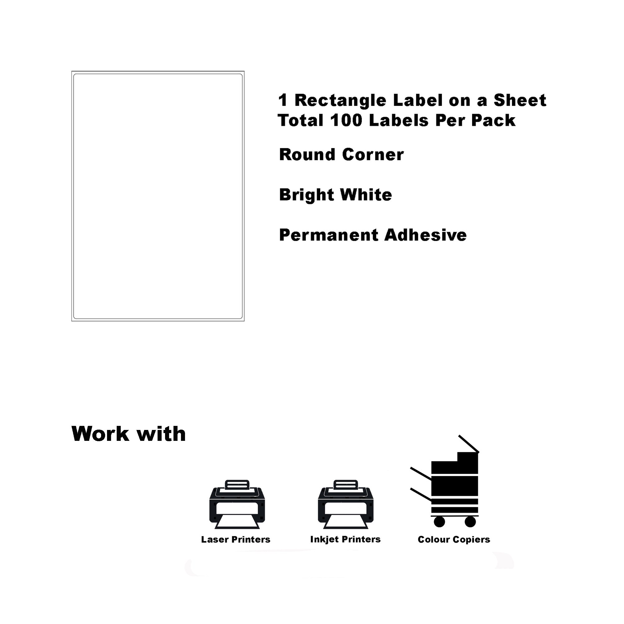 A4 Format Rectangle Labels 199.6 x 289.1mm 1 Labels Per Sheet/ 1000 Sheets