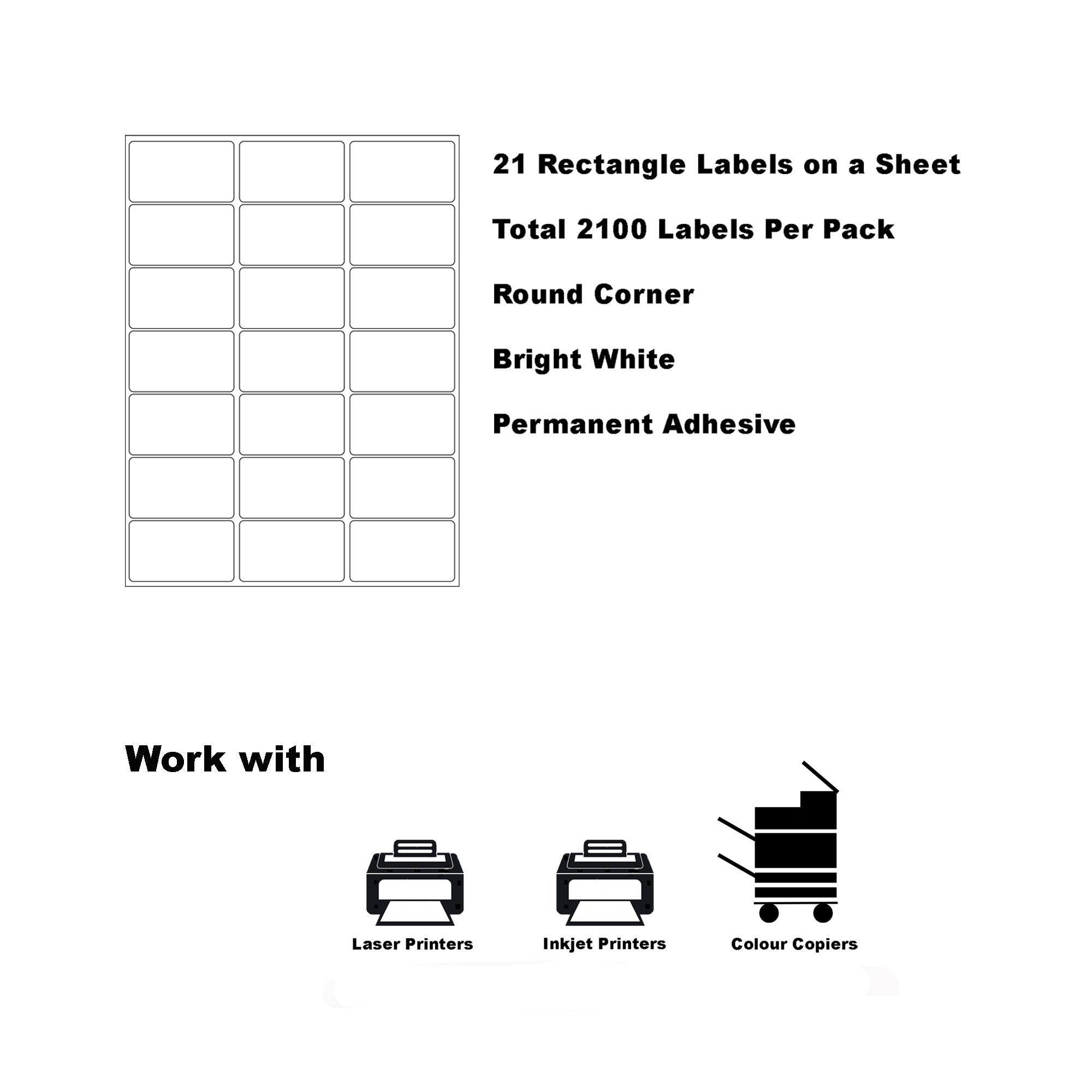 A4 Format Rectangle Labels 63.5 x 38.1mm 21 Labels Per Sheet/ 1000 Sheets