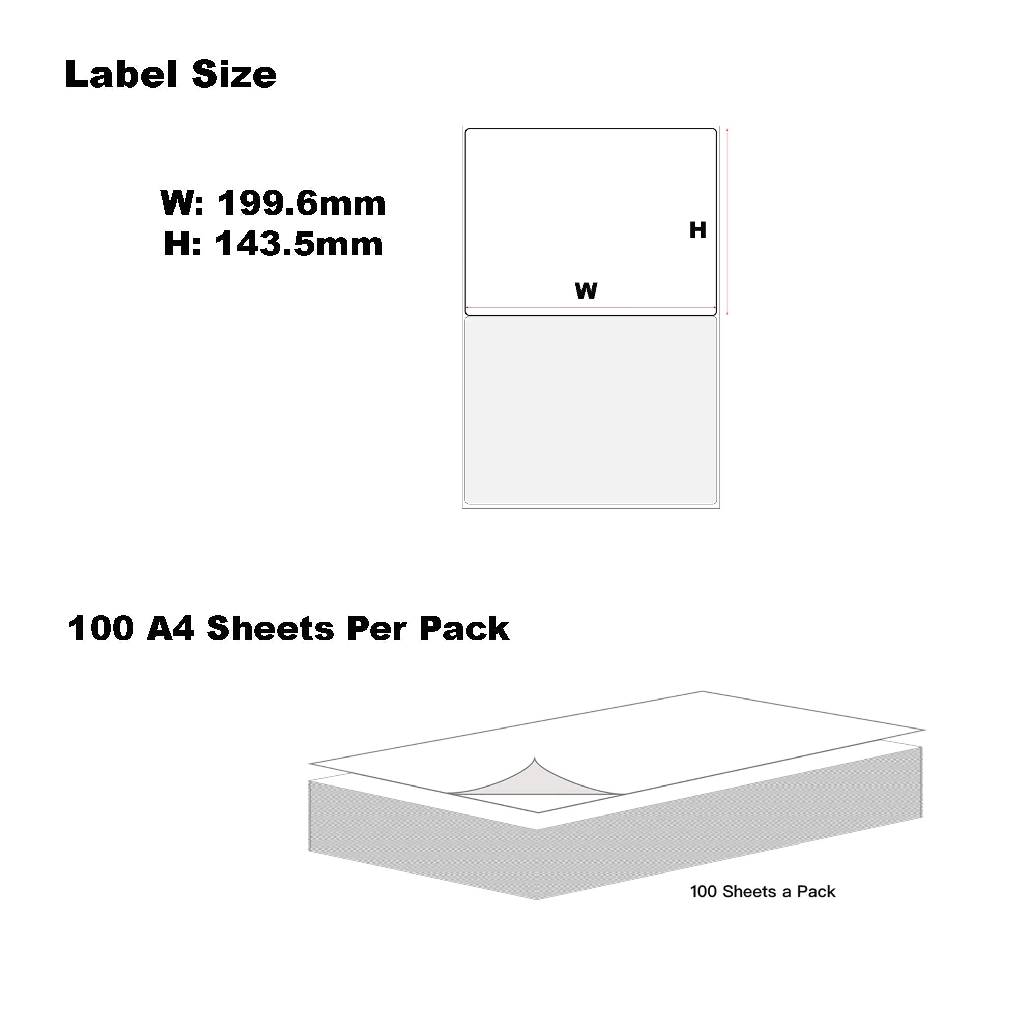 A4 Format Rectangle Labels 199.6 x 143.5mm 2 Labels Per Sheet/ 1000 Sheets