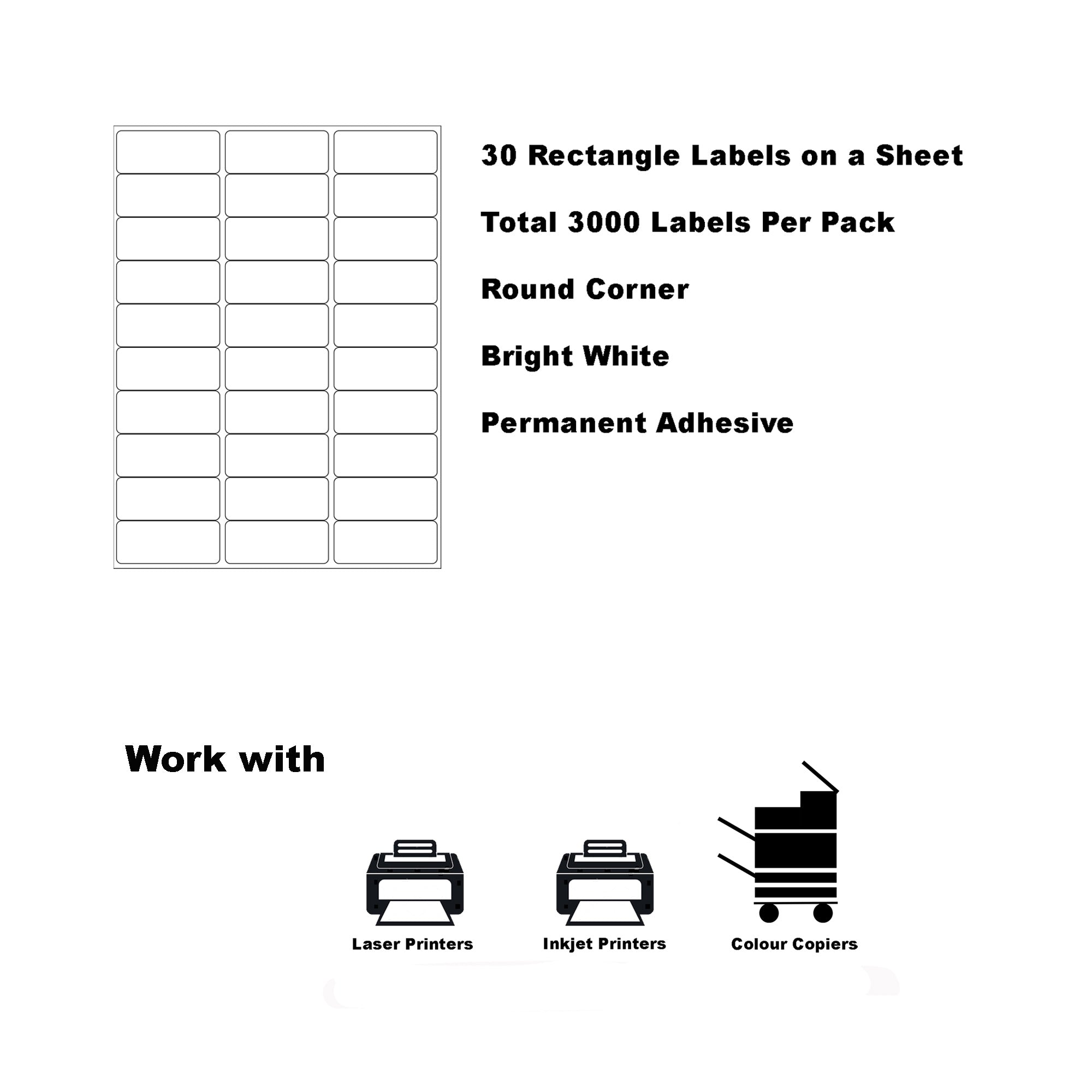 A4 Format Rectangle Labels 64 x 26.7mm 30 Labels Per Sheet/ 1000 Sheets
