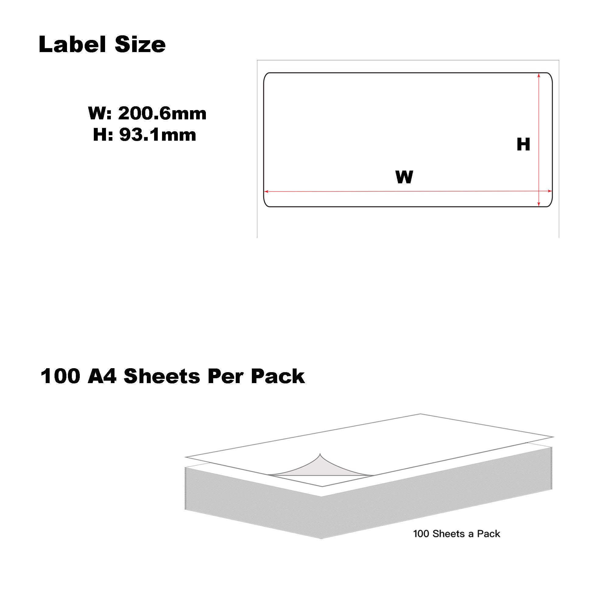 A4 Format Rectangle Labels 200.7 x 93.1mm 3 Labels Per Sheet/ 1000 Sheets