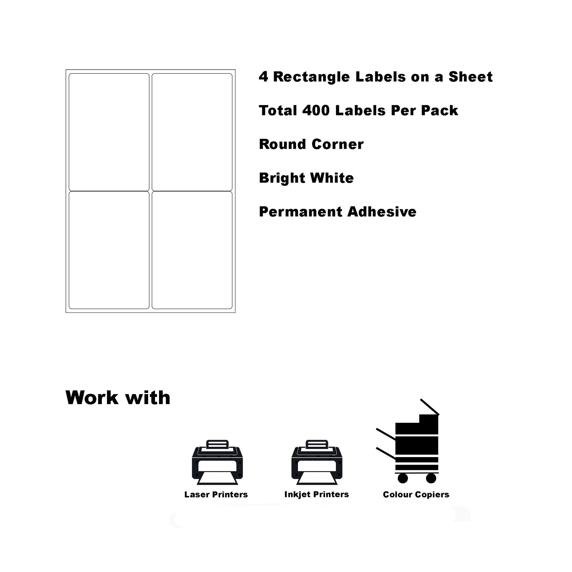 A4 Format Rectangle Labels 139 x 99.1mm 4 Labels Per Sheet/ 1000 Sheets