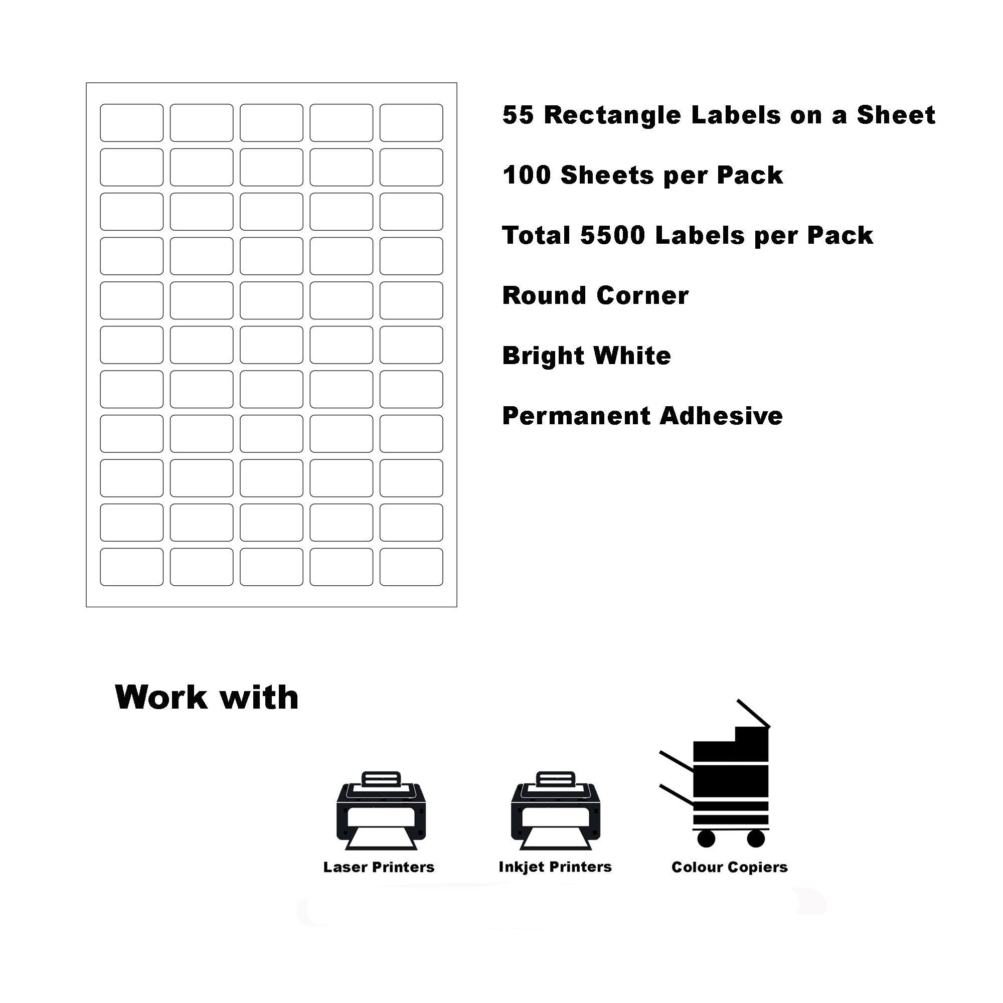 A4 Format Rectangle Labels 35.6 x 21.17mm 55 Labels Per Sheet/ 1000 Sheets