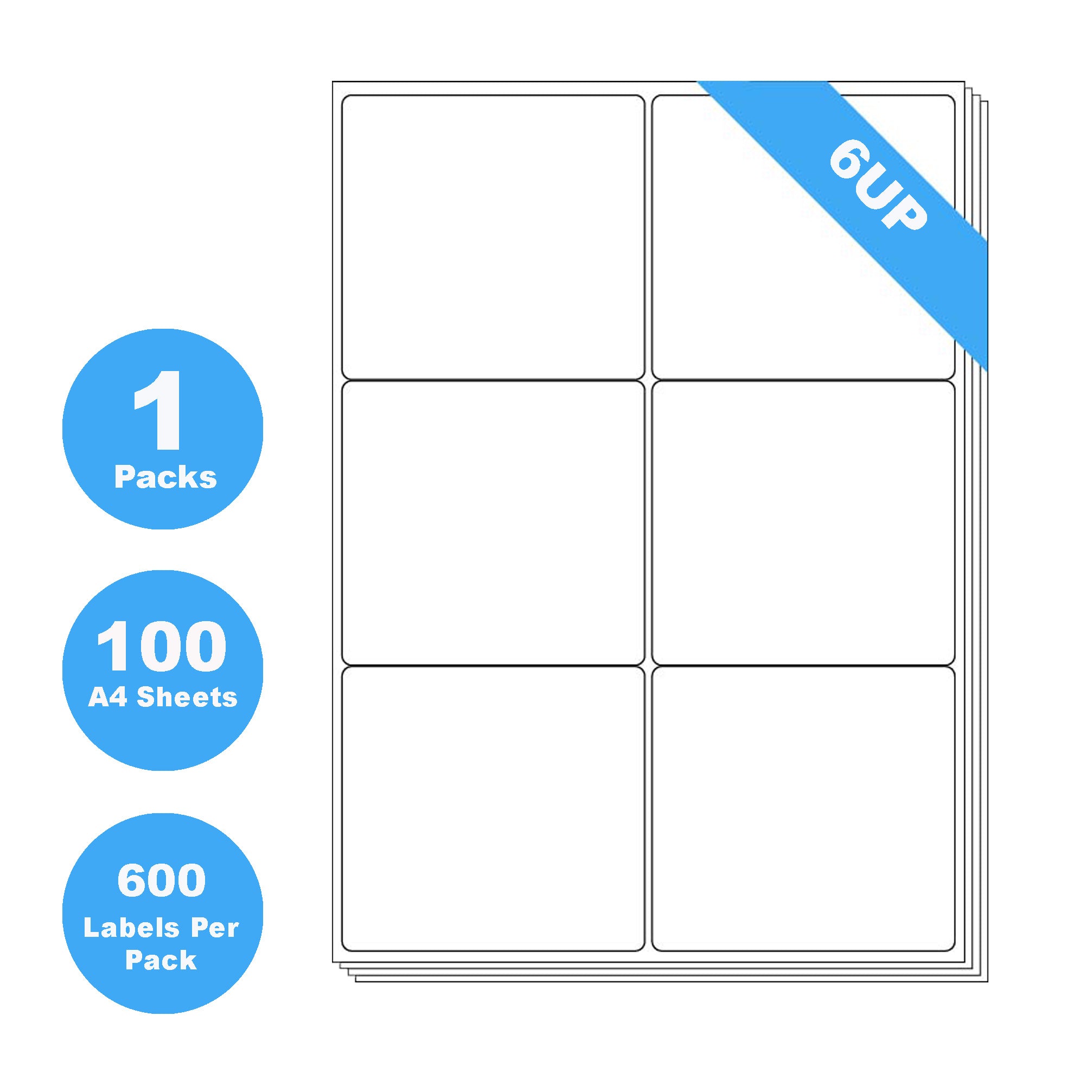 A4 Format 6UP Rectangle Labels self Adhensive Mailing Sticker Laser ...