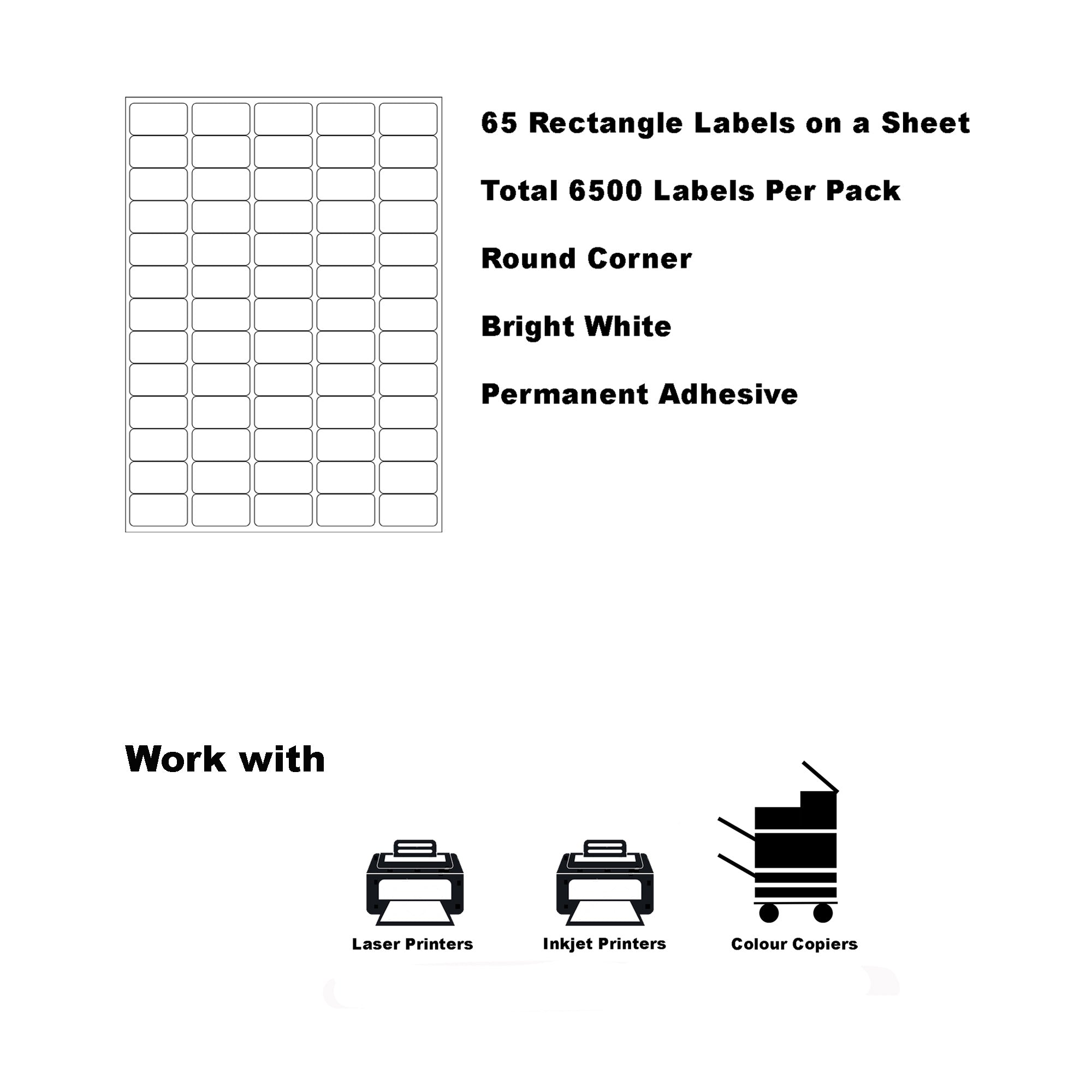 A4 Format 65UP Rectangle Labels self Adhensive Mailing Sticker Laser ...