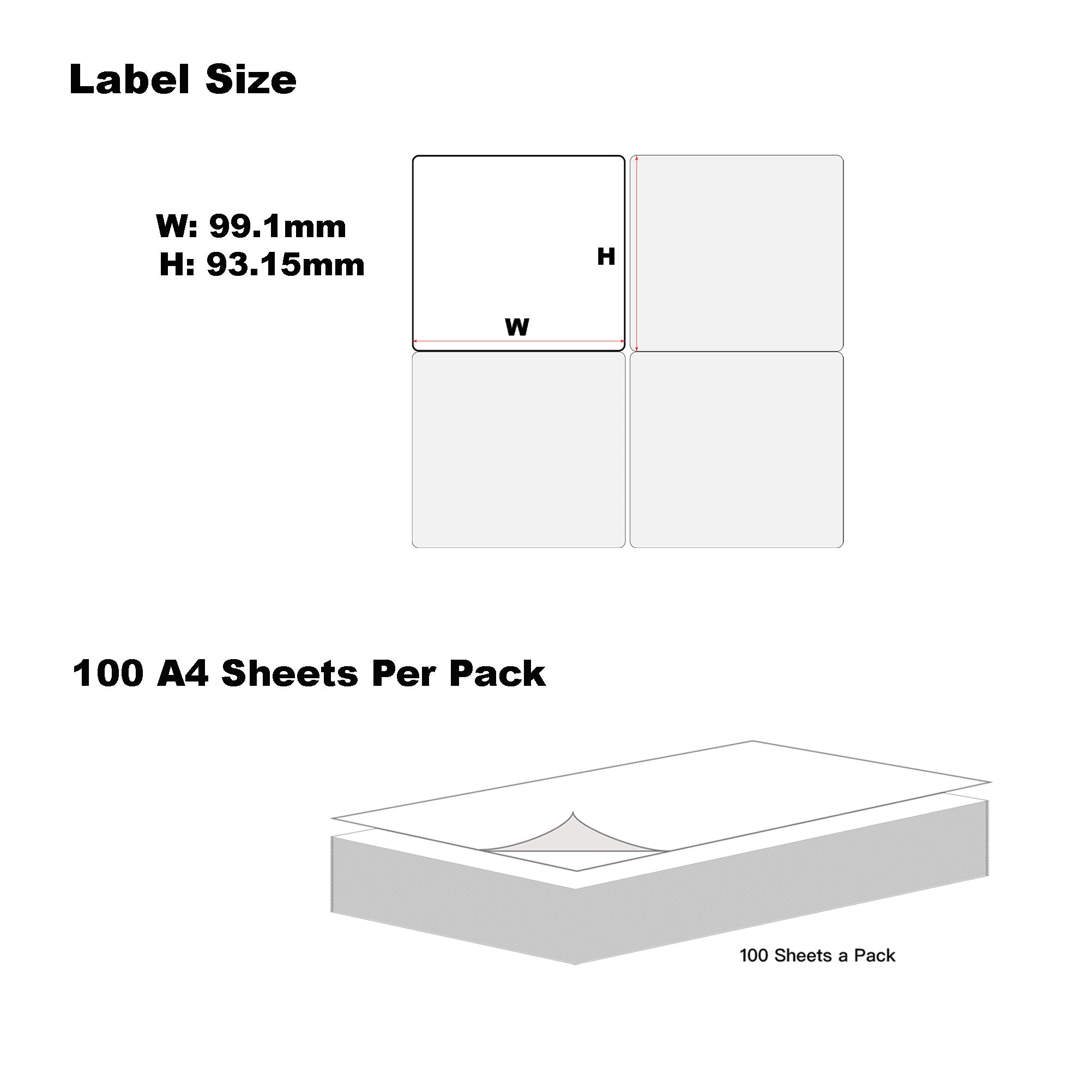 A4 Format Rectangle Labels 99.1 x 93.1mm 6 Labels Per Sheet/ 1000 Sheets