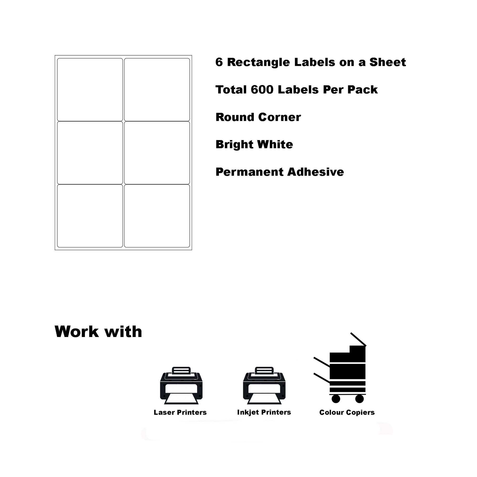 A4 Format Rectangle Labels 99.1 x 93.1mm 6 Labels Per Sheet/ 1000 Sheets