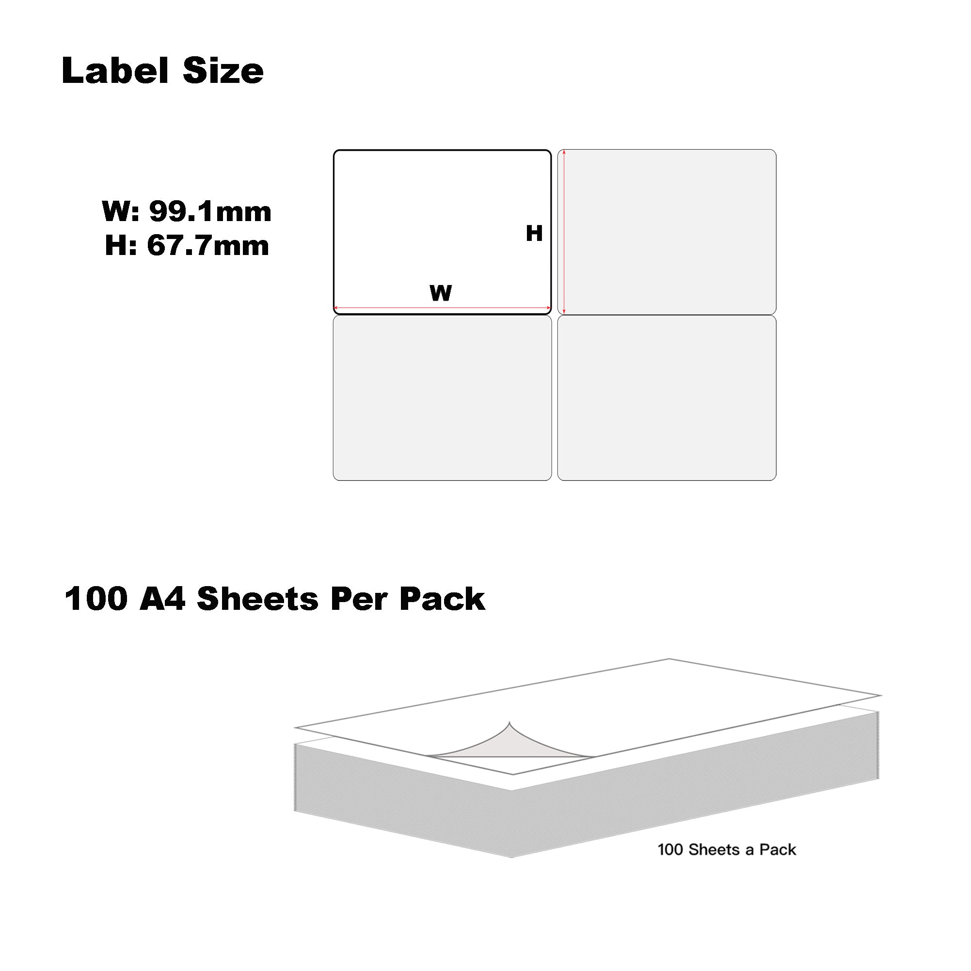 A4 Format Rectangle Labels 99.1 x 67.7mm 8 Labels Per Sheet/ 1000 Sheets