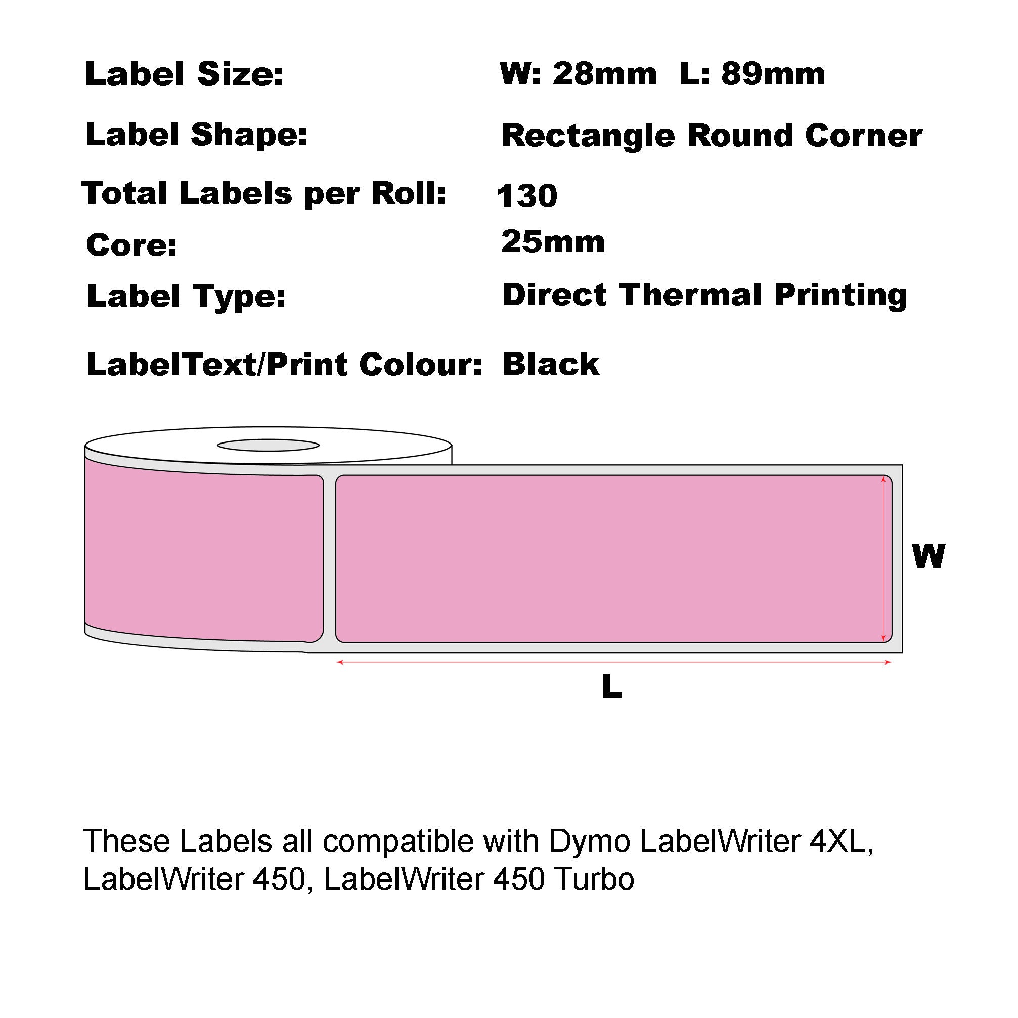 Compatible Dymo 99010  Pink Address Label 28 x 89mm/ 50 Rolls