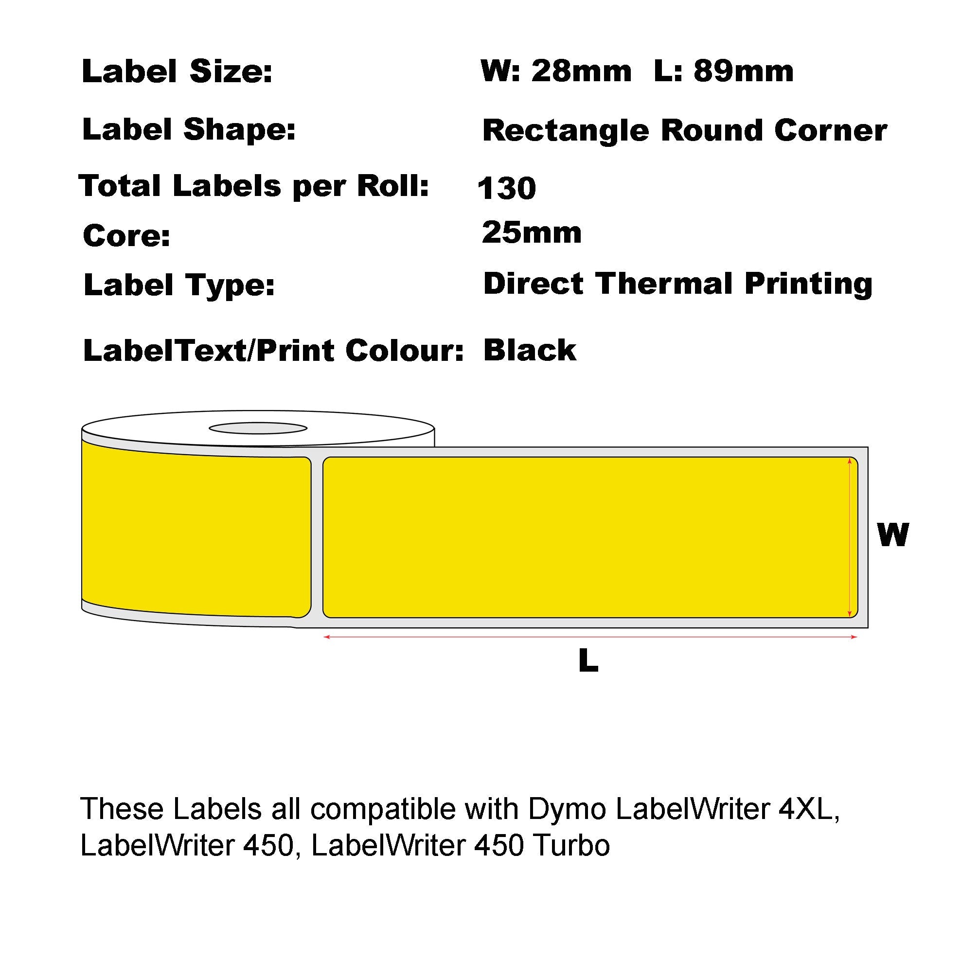 Compatible Dymo 99010 Yellow Address Labels 28 x 89mm/ 50 Rolls