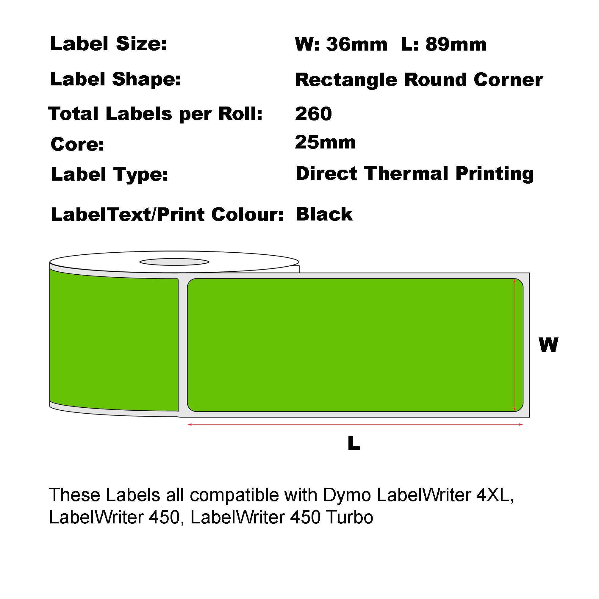 Compatible Dymo 99012 Green Address Labels 36 x 89mm/ 50 Rolls