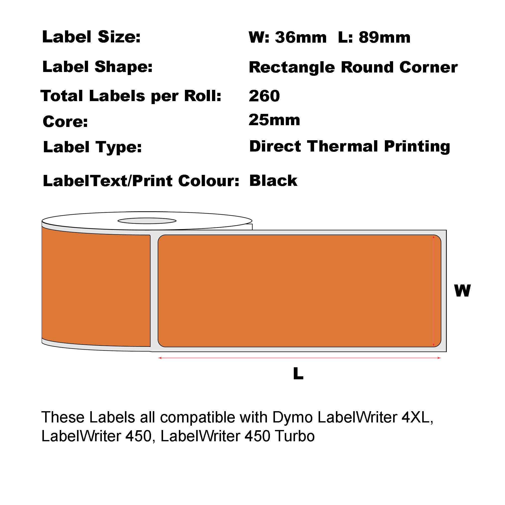 Compatible Dymo 99012 Orange Address Labels 36 x 89mm/ 50 Rolls