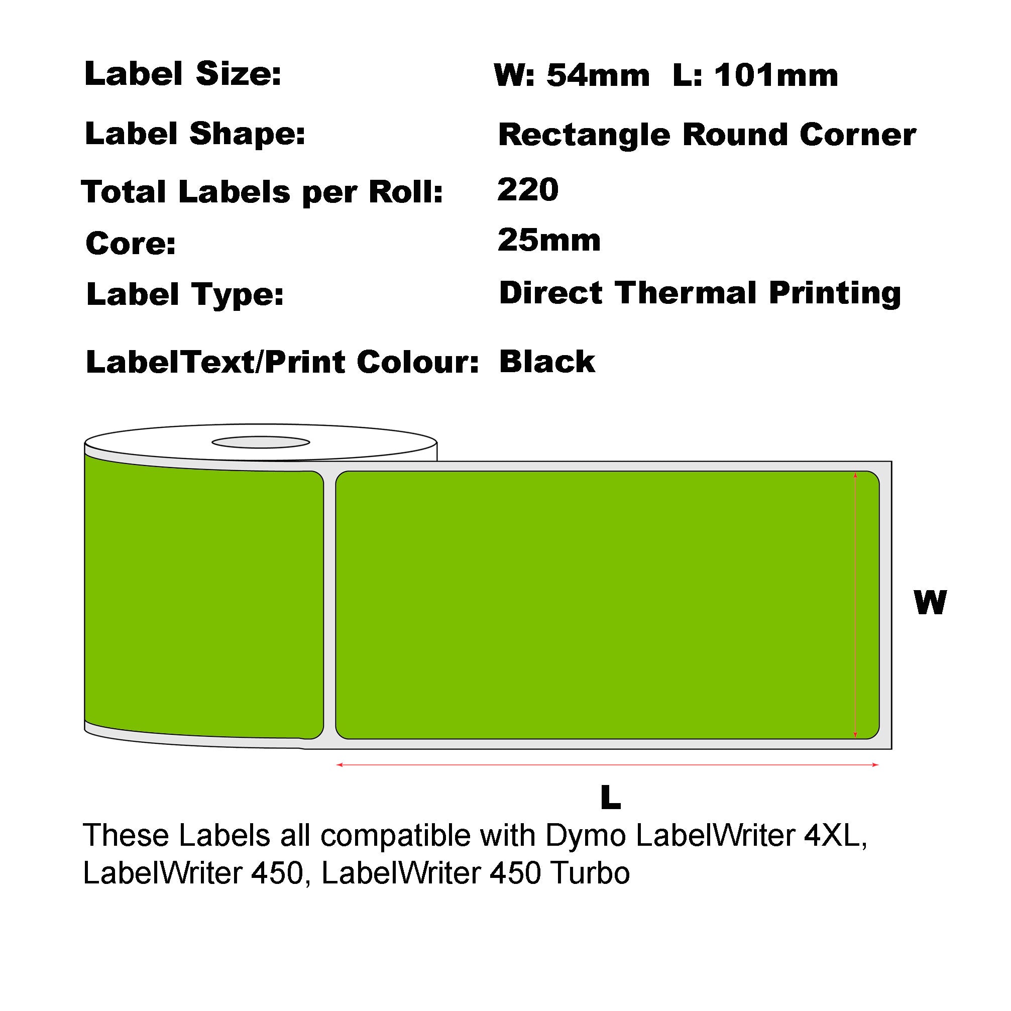 Compatible Dymo #99014 Green Shipping Labels 54 x 101mm/ 50 Rolls