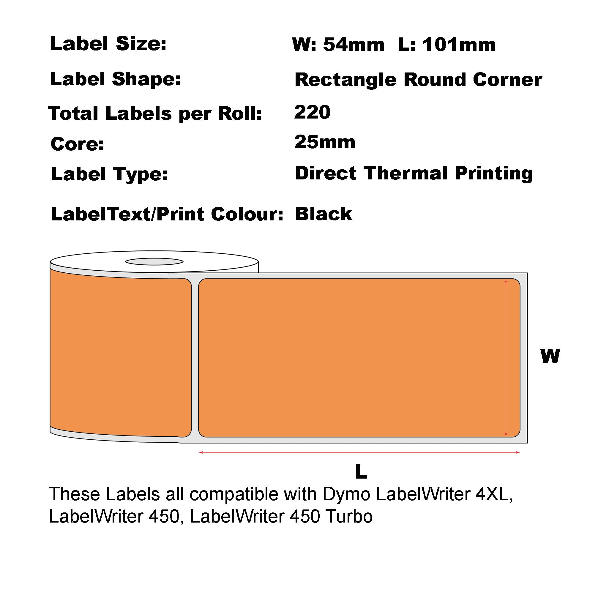 Compatible Dymo 99014 Orange Shipping Labels 54 x 101mm/ 50 Rolls
