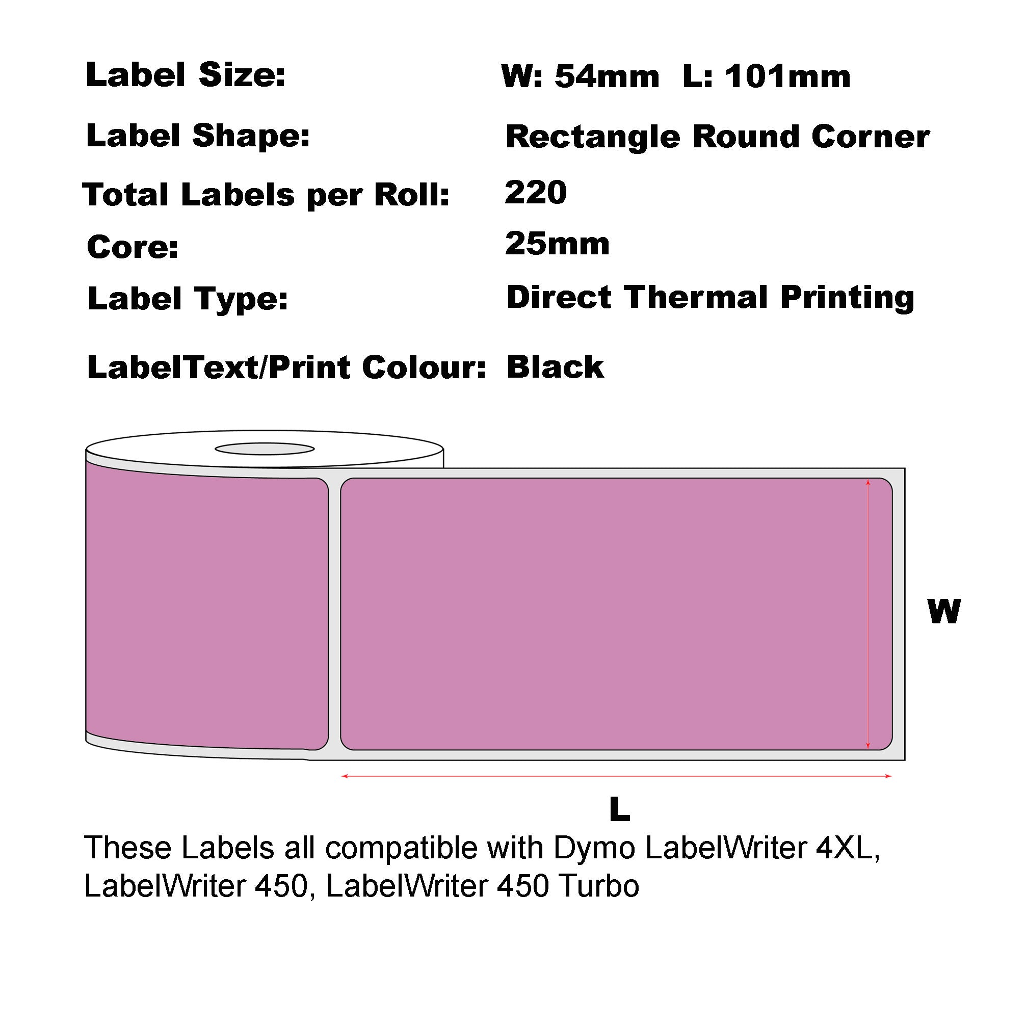 Compatible Dymo 99014 Pink Shipping Labels 54 x 101mm/ 50 Rolls