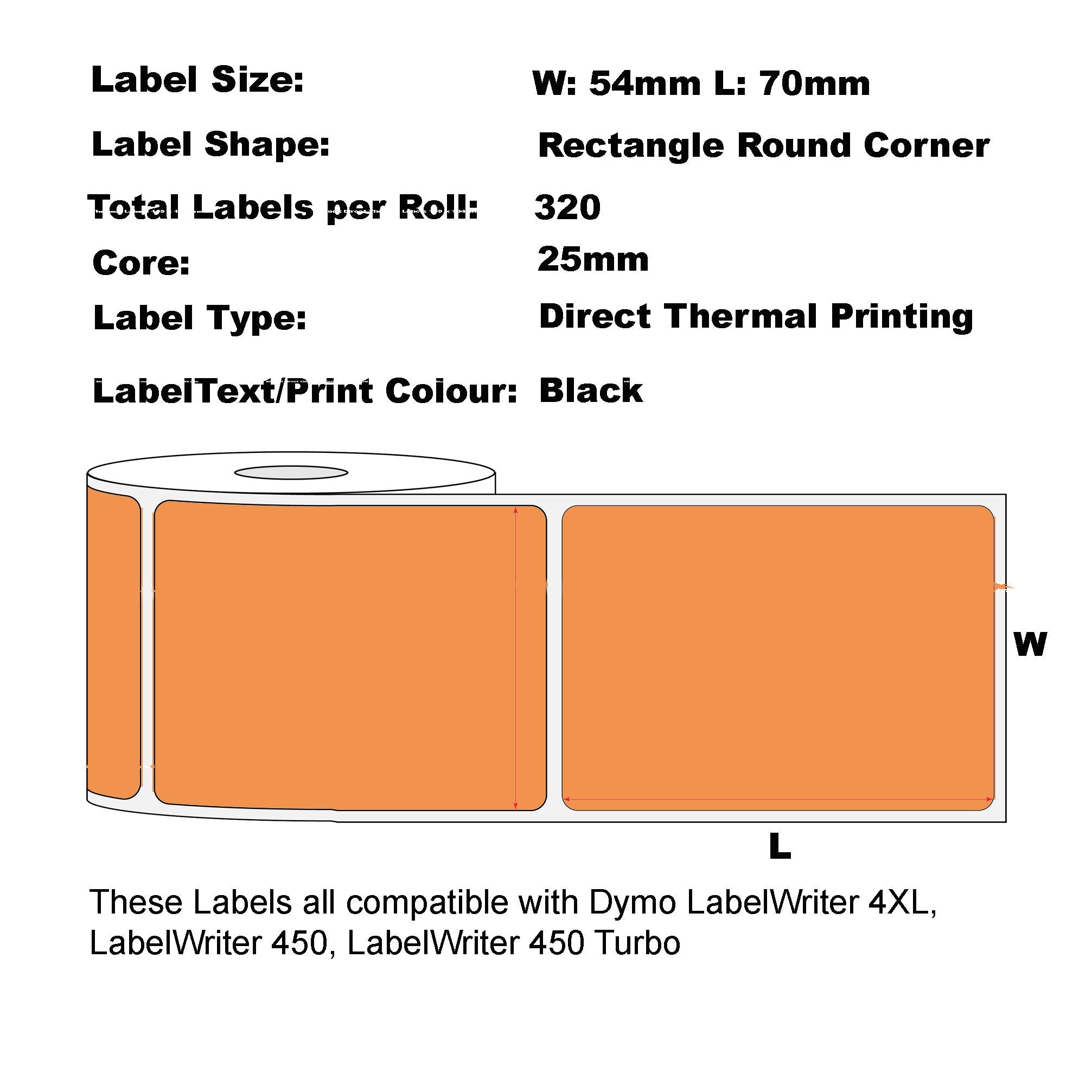 Compatible Dymo 99015 Orange Labels 54 X 70mm/ 50 Rolls