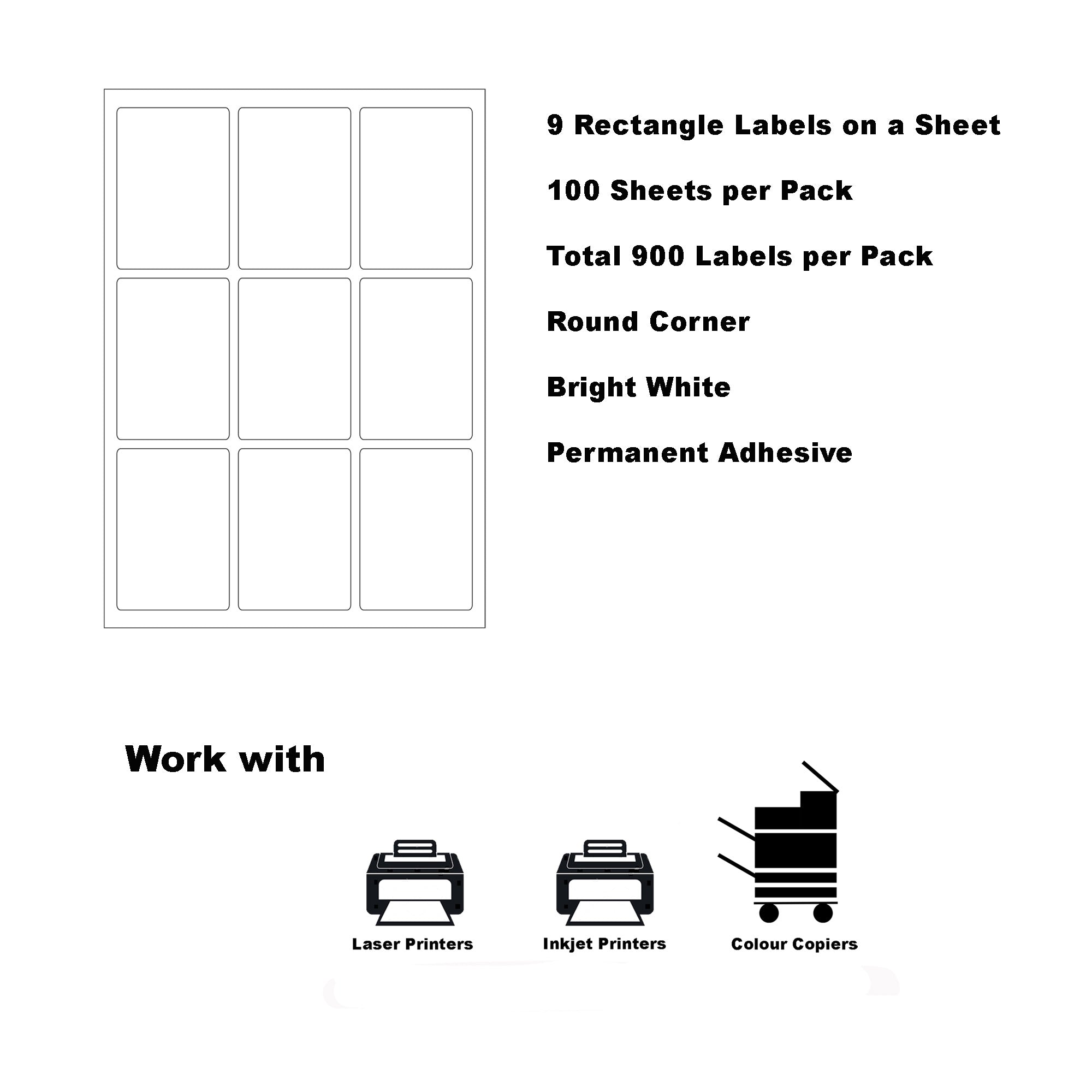 A4 Format Rectangle Labels89 x 62mm 9 Labels Per Sheet/ 1000 Sheets