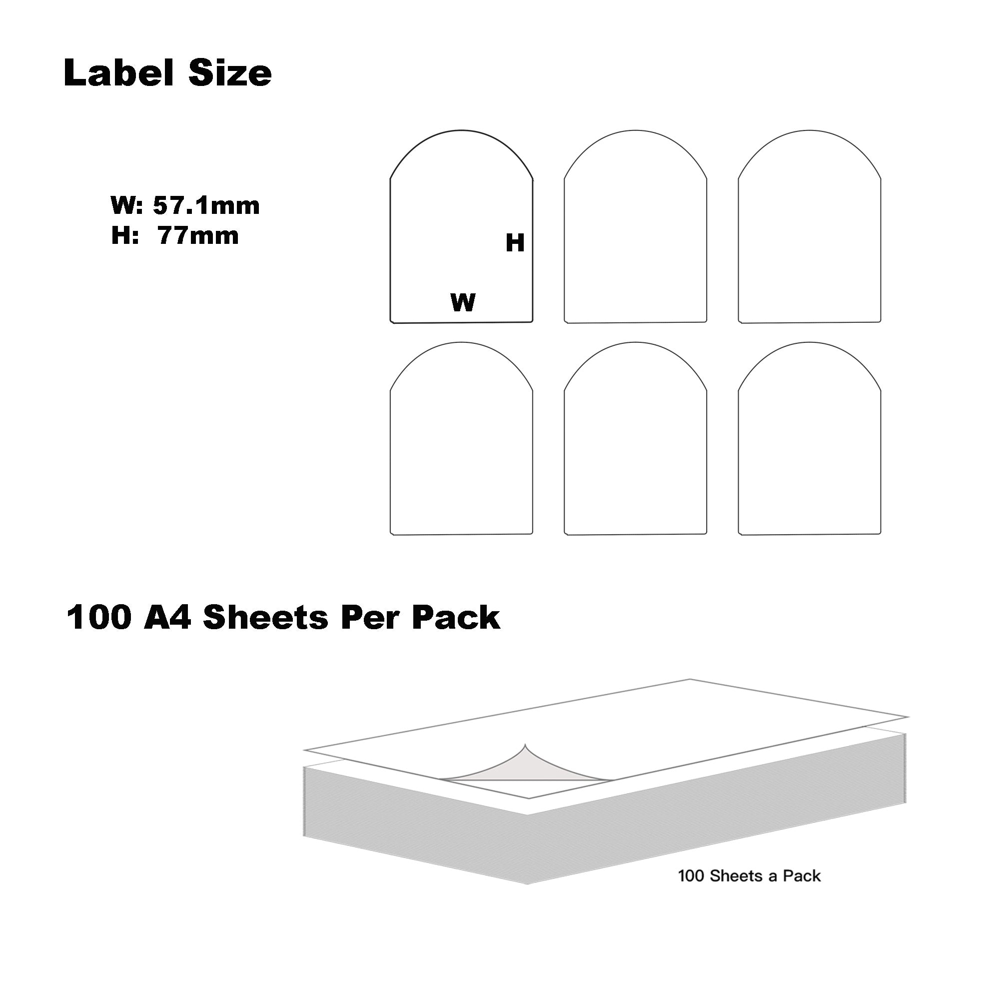 A4 Format Arched Labels 57.2 x 77mm 9 Labels Per Sheet/ 1000 Sheets